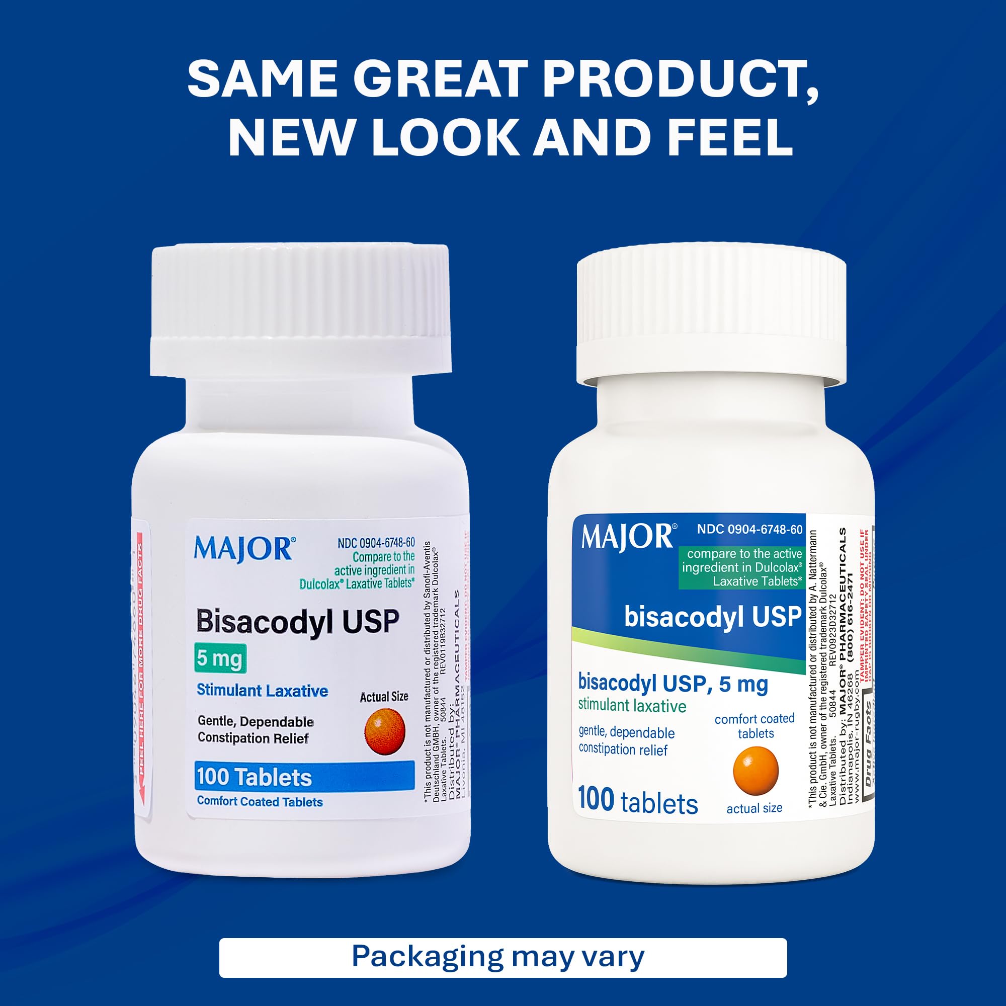 MAJOR Bisacodyl USP 5 mg, tableta recubierta suave facilita tragar.