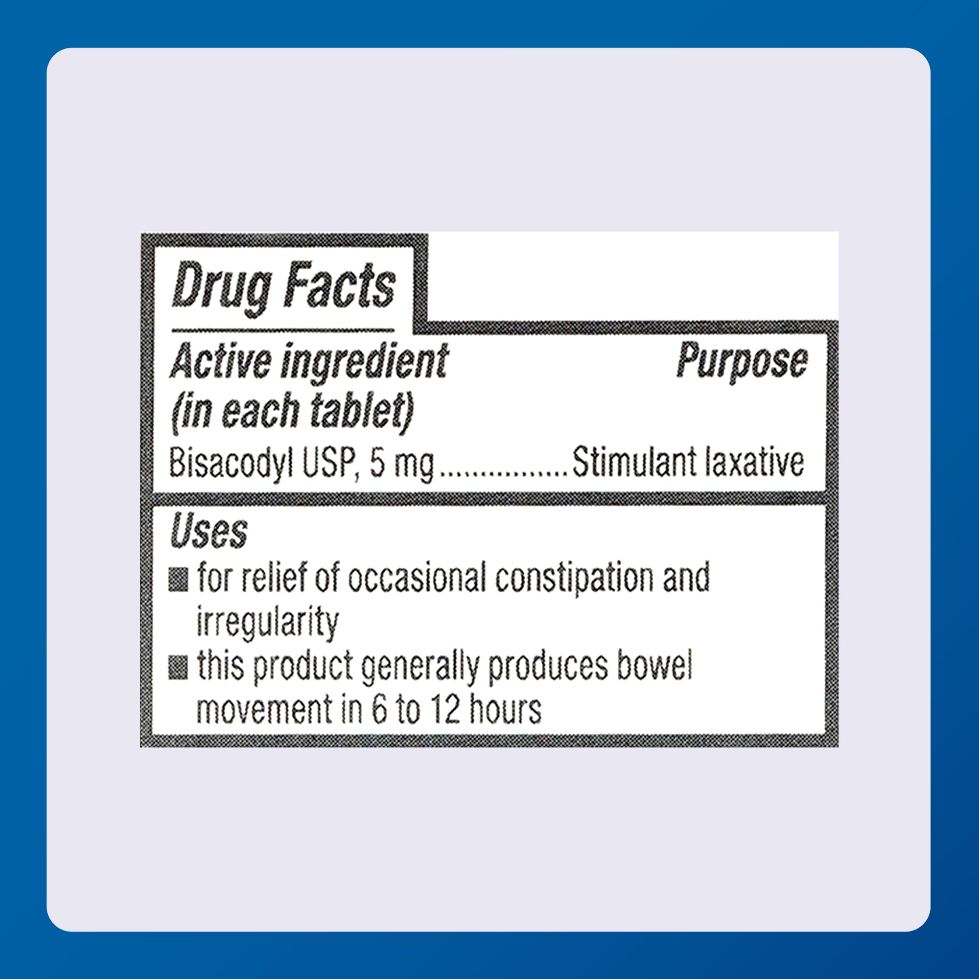 MAJOR Bisacodyl USP 5 mg, fórmula suave para un sistema digestivo sensible.