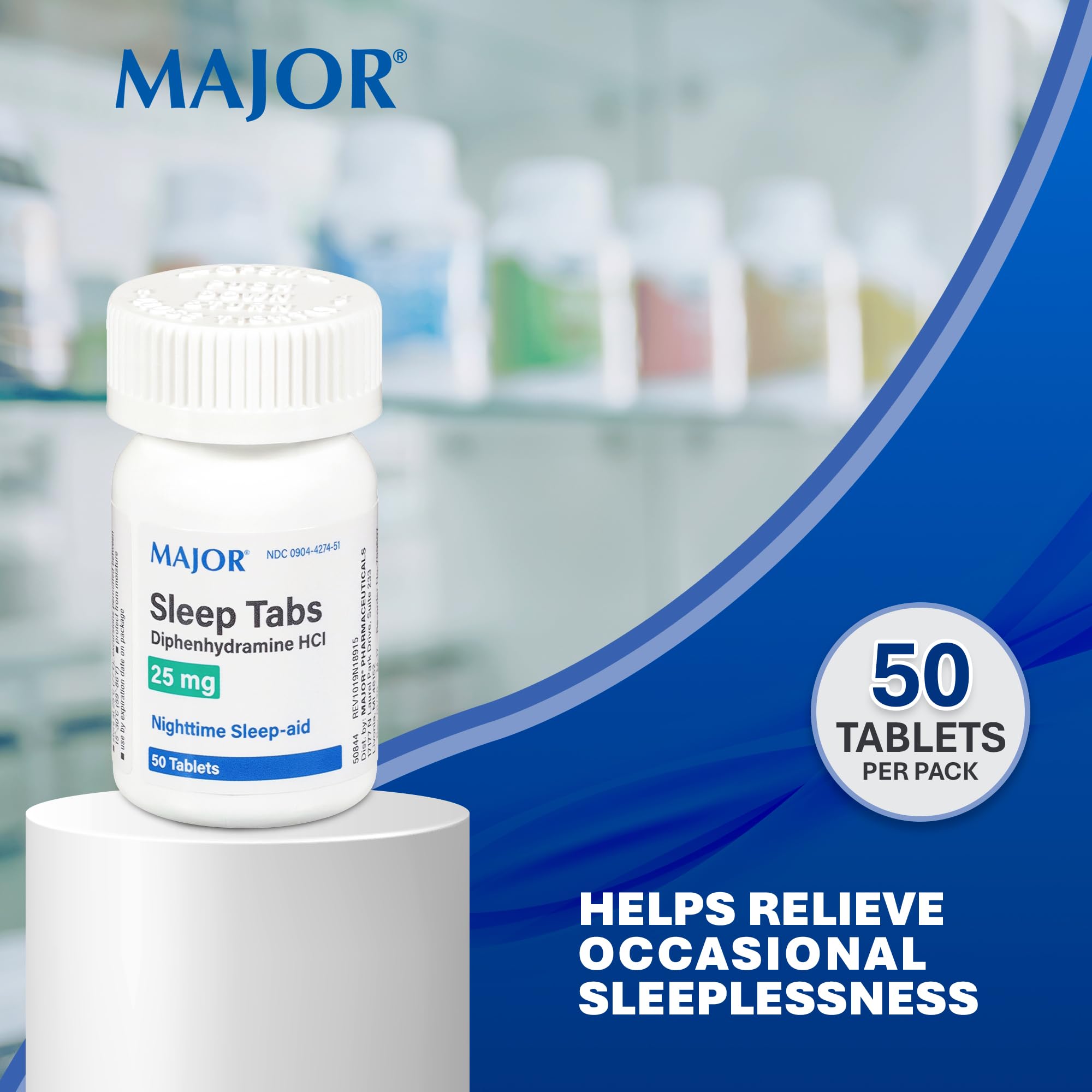 MAJOR botella-difenhidramina-25mg: dosis estable para dormir mejor.