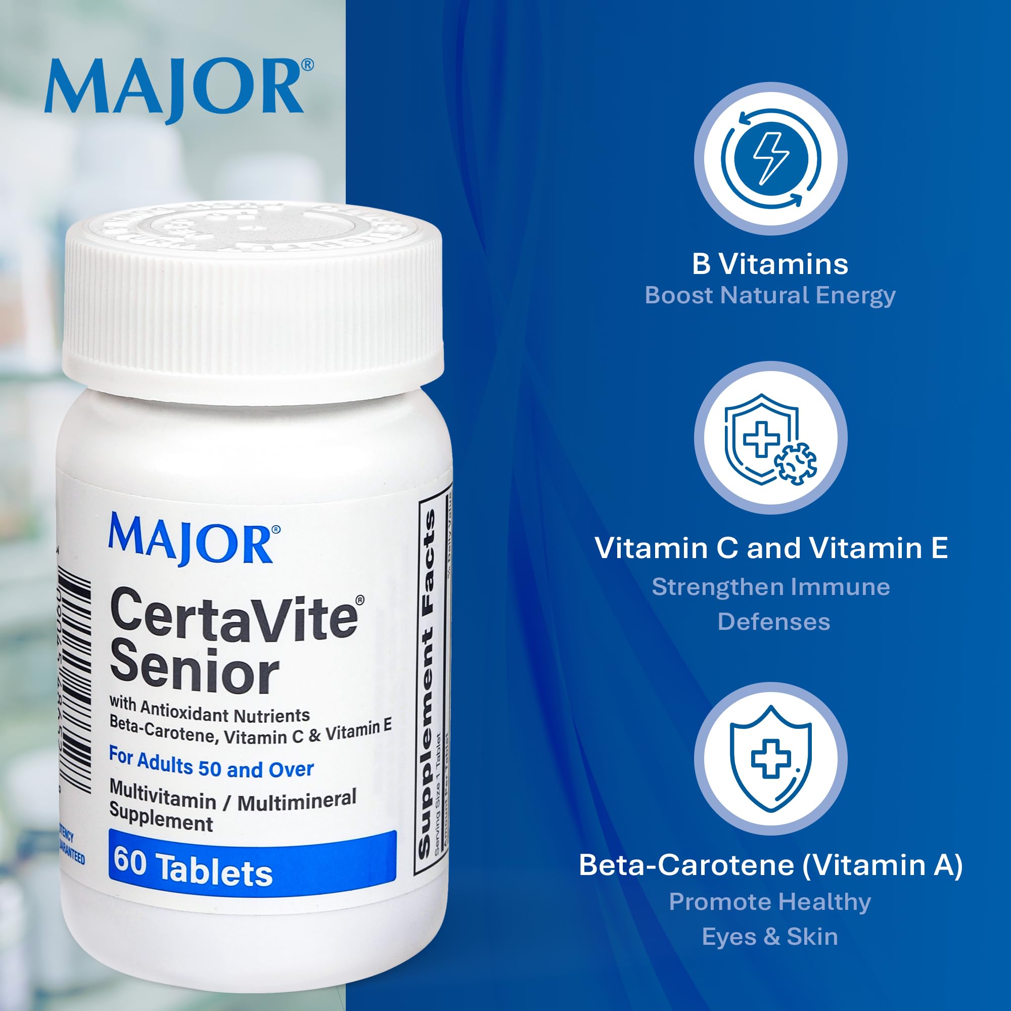 MAJOR CertaVite beta-caroteno primer plano: apoyo antioxidante para piel y ojos