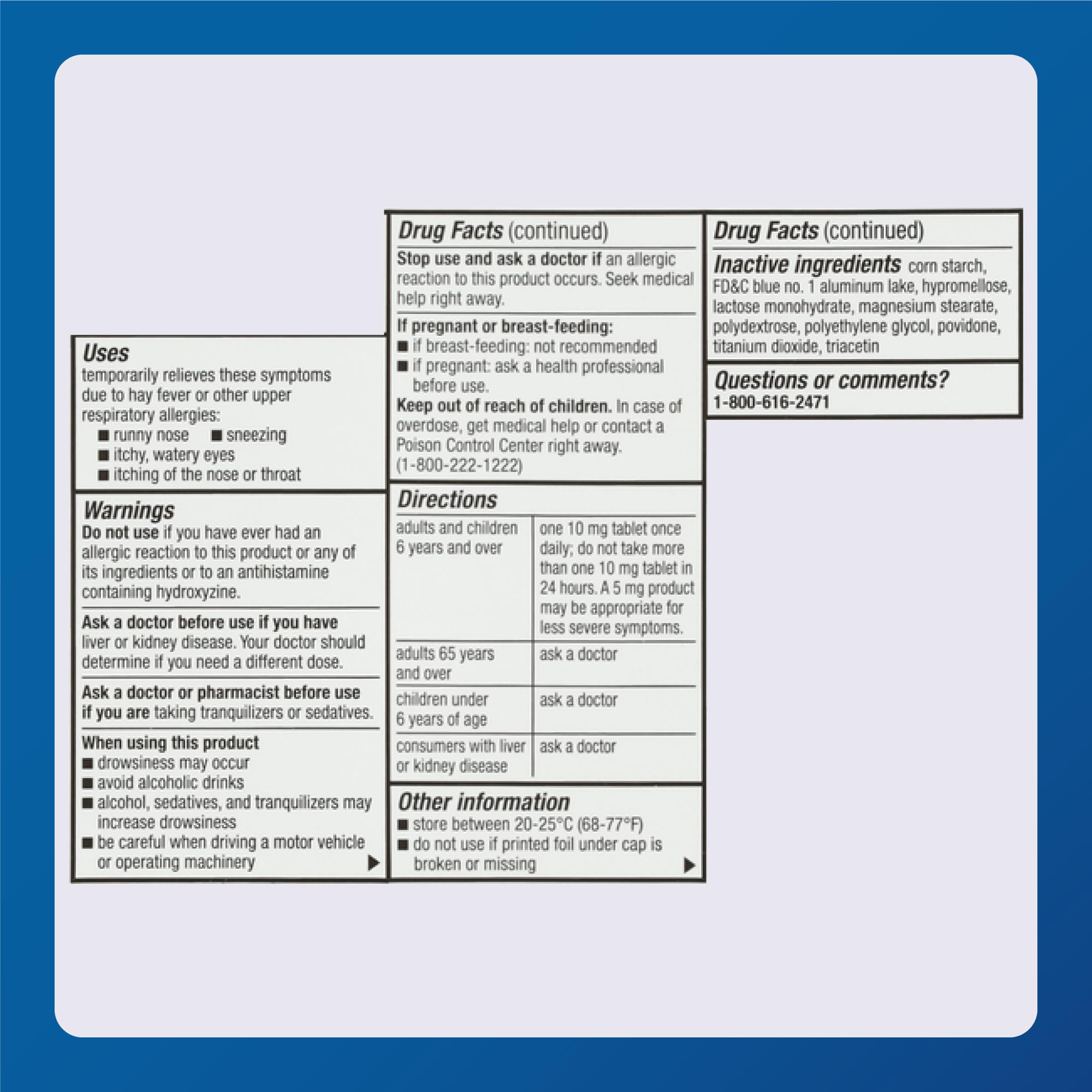 Major Cetirizina: indicación de 10 mg con dosis diaria única.