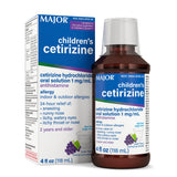 Major Cetirizina infantil, botella sabor uva, lista para uso diario en casa.
