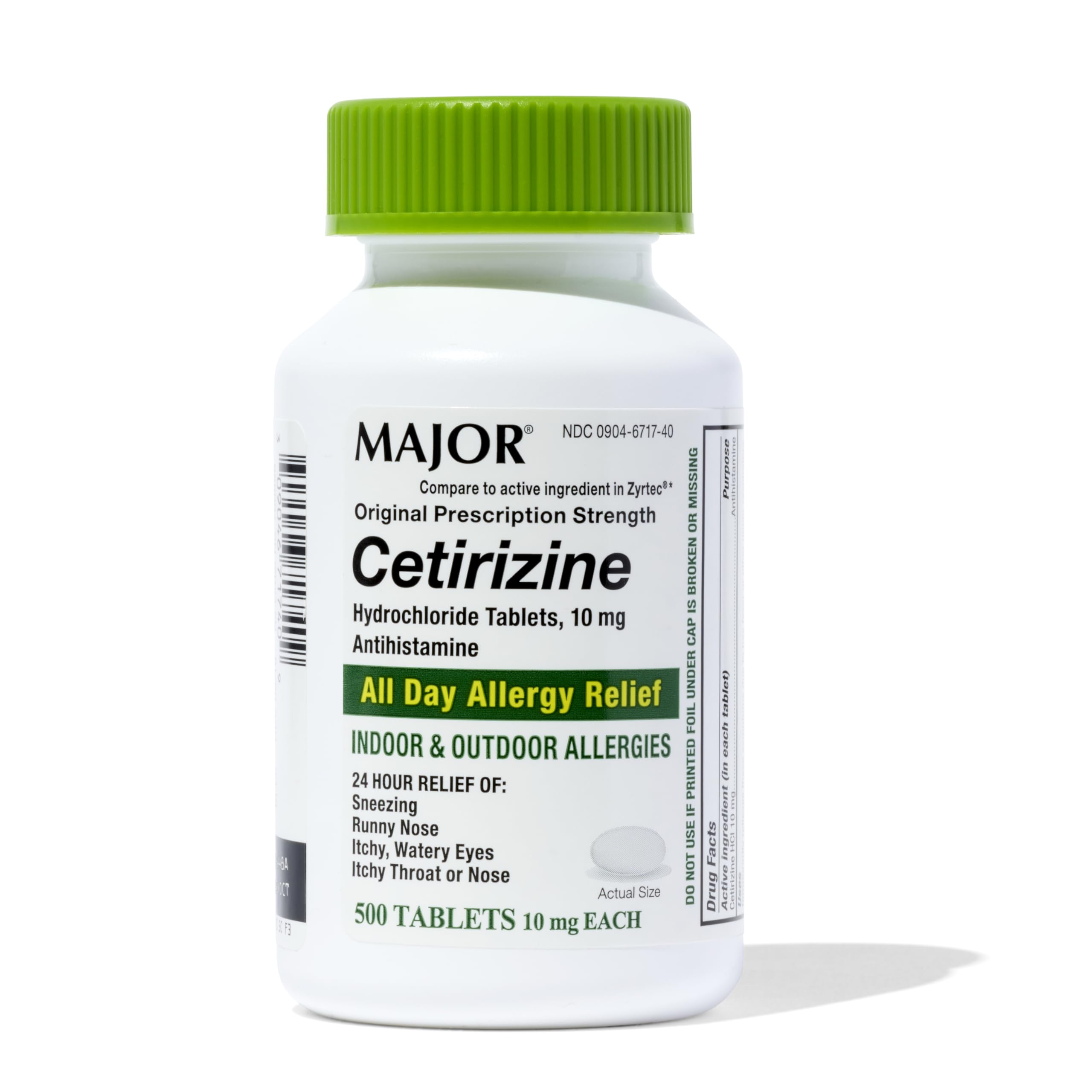MAJOR Cetirizina 10 mg: caja de tabletas para alivio diario de alergias.