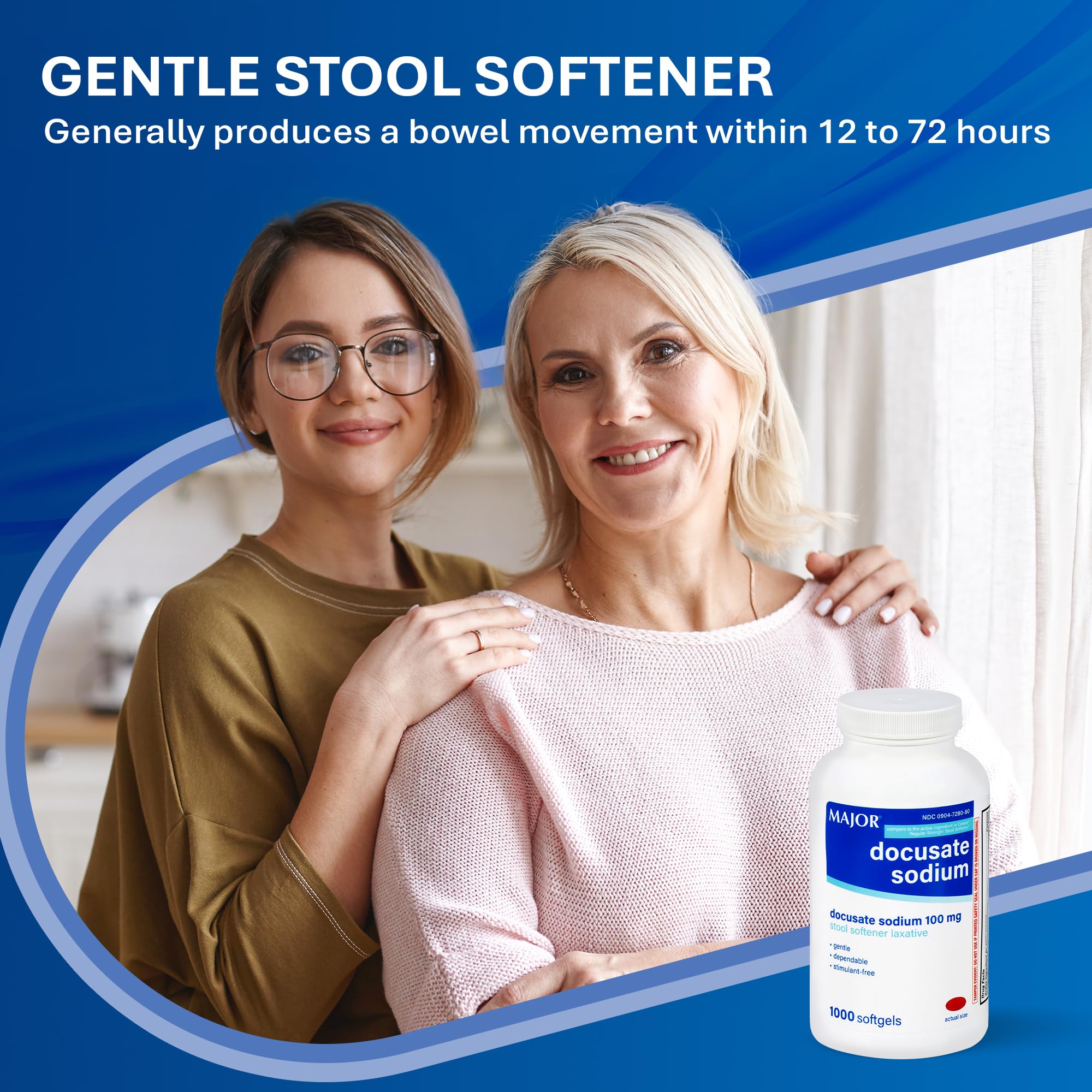 MAJOR Docusate Sodium 100 mg: bote sobre mesa para consulta rápida