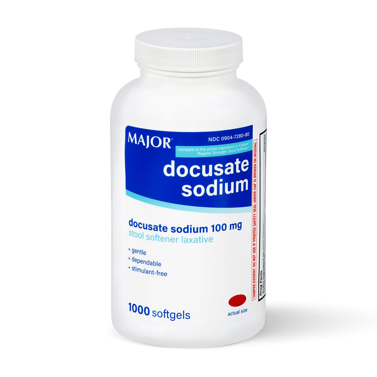 MAJOR Docusate Sodium 100 mg: cápsulas suaves en la botella para uso diario