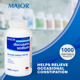 MAJOR Docusate Sodium 100 mg: etiqueta del producto con uso diario claro