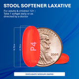 MAJOR Docusate Sodium 250 mg etiqueta frontal, información clara de uso.