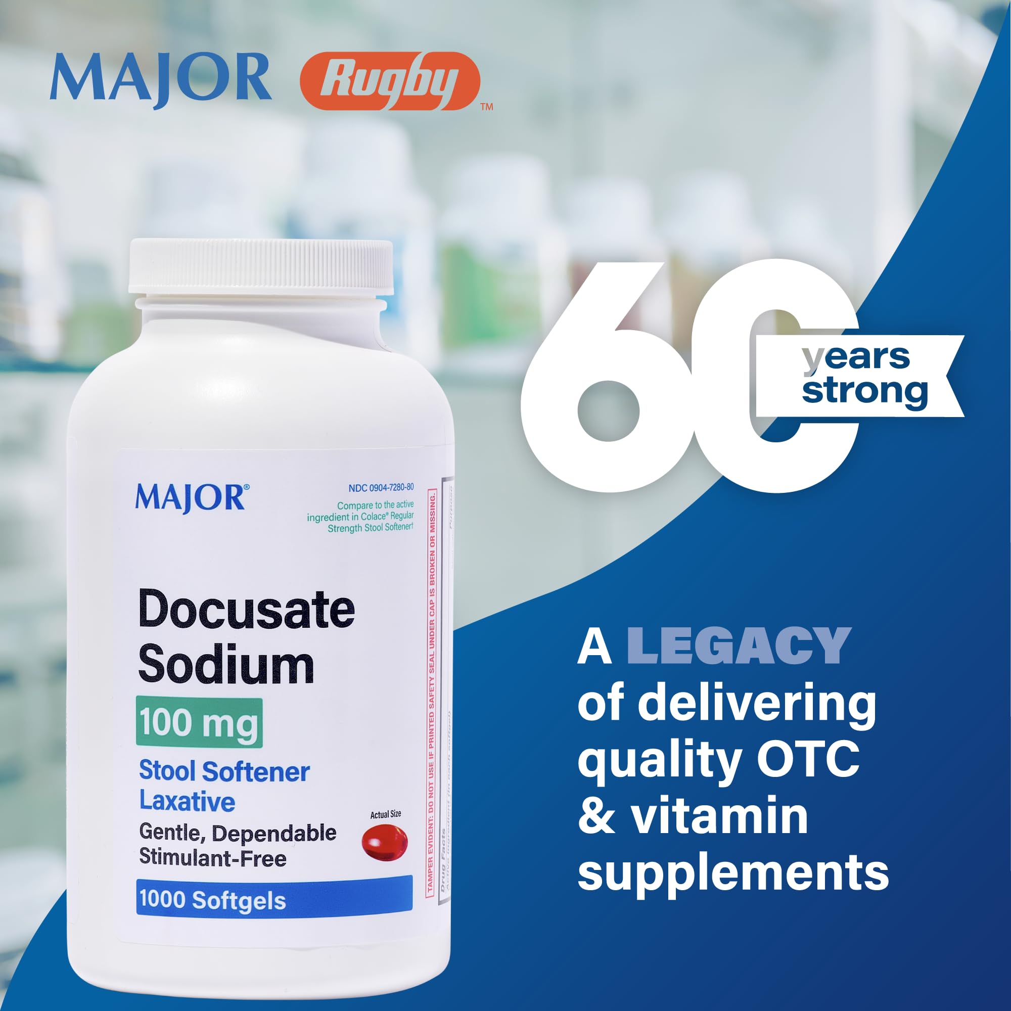 MAJOR Docusato de Sodio 100 mg, cajas cuatro unidades, opción práctica para uso regular.