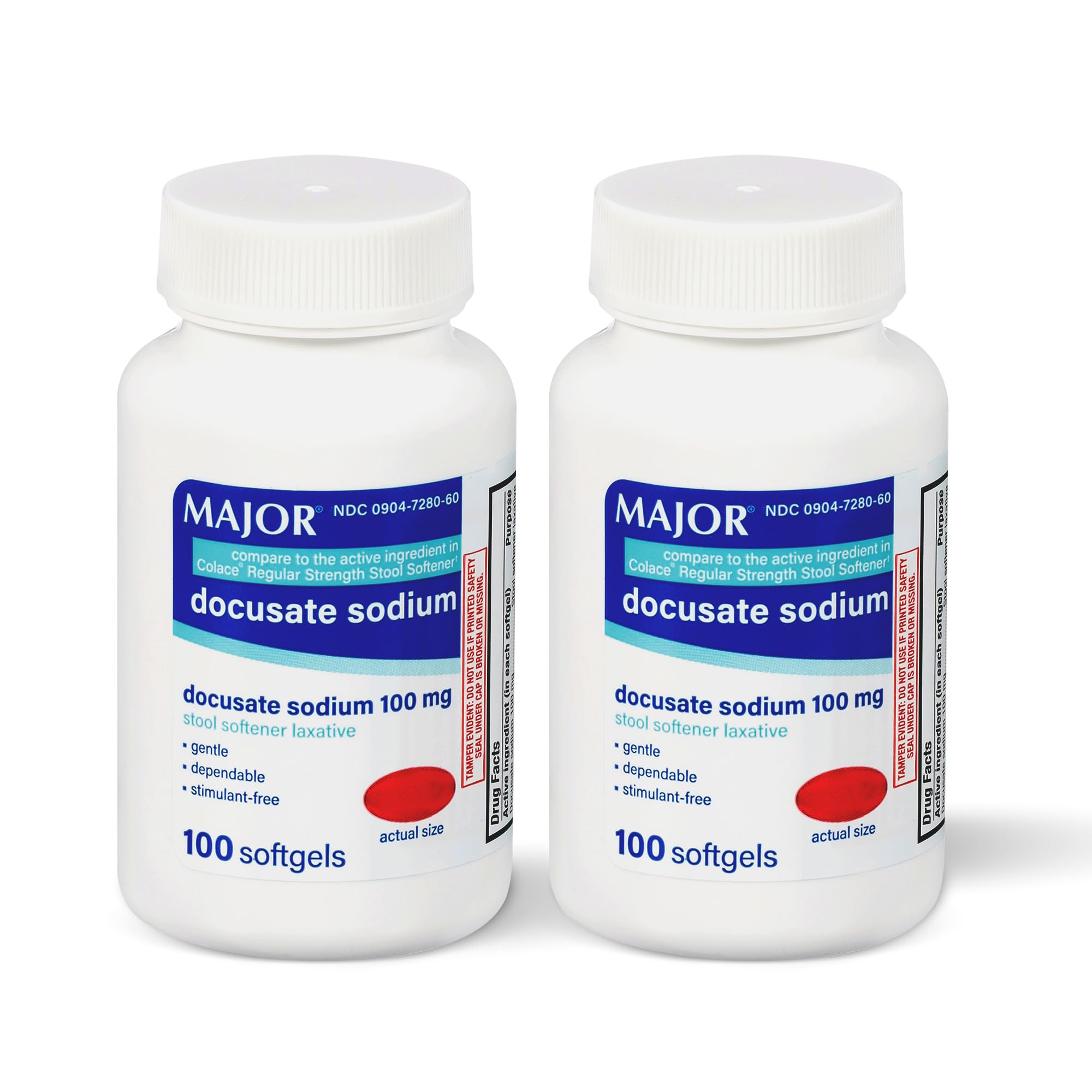 MAJOR Docusato de sodio 100 mg cápsulas suaves en caja doble, alivio suave para estreñimiento