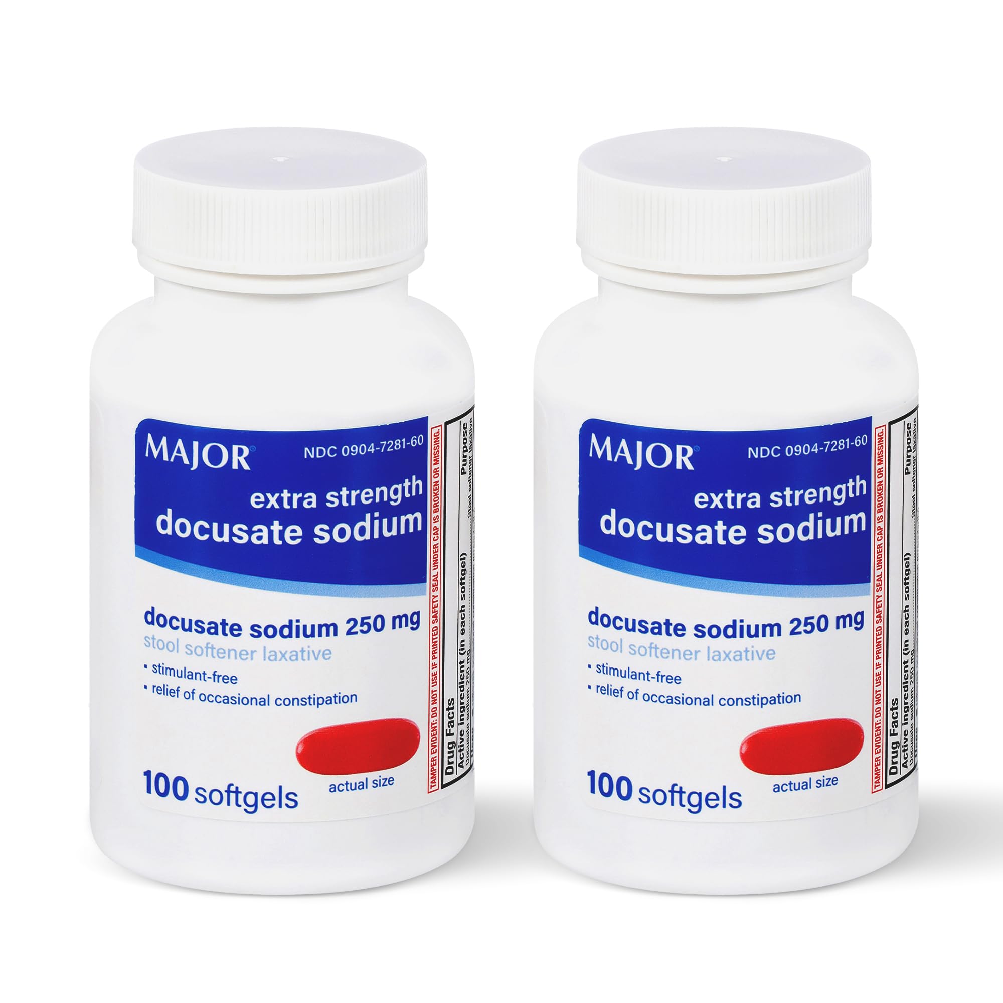MAJOR Docusato Sódico 250 mg en botella; laxante suave para estreñimiento ocasional.