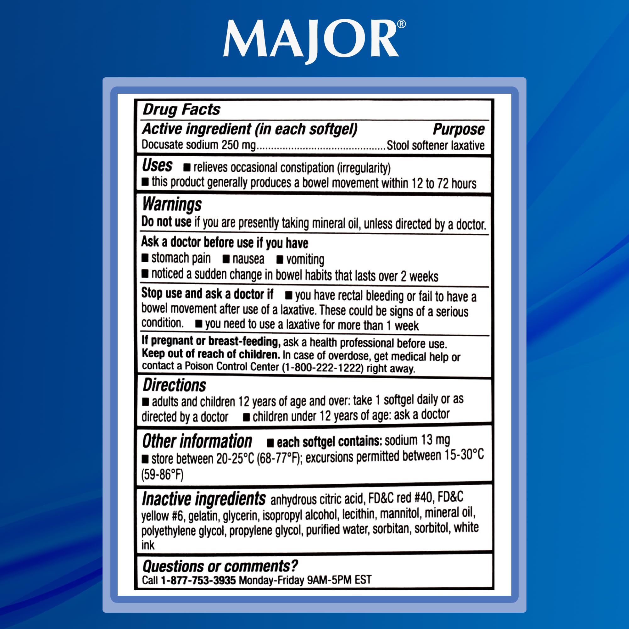 MAJOR Docusato Sodium 250 mg pack 3 unidades, ahorro y conveniencia.