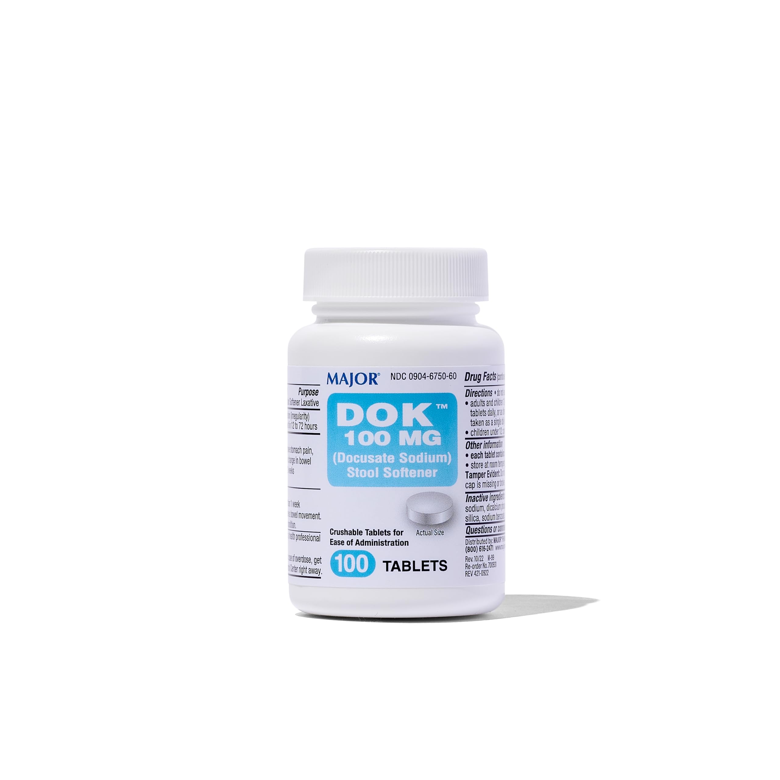 MAJOR Docusato Sodium tabletas 100 mg, alivio suave para el estreñimiento ocasional.
