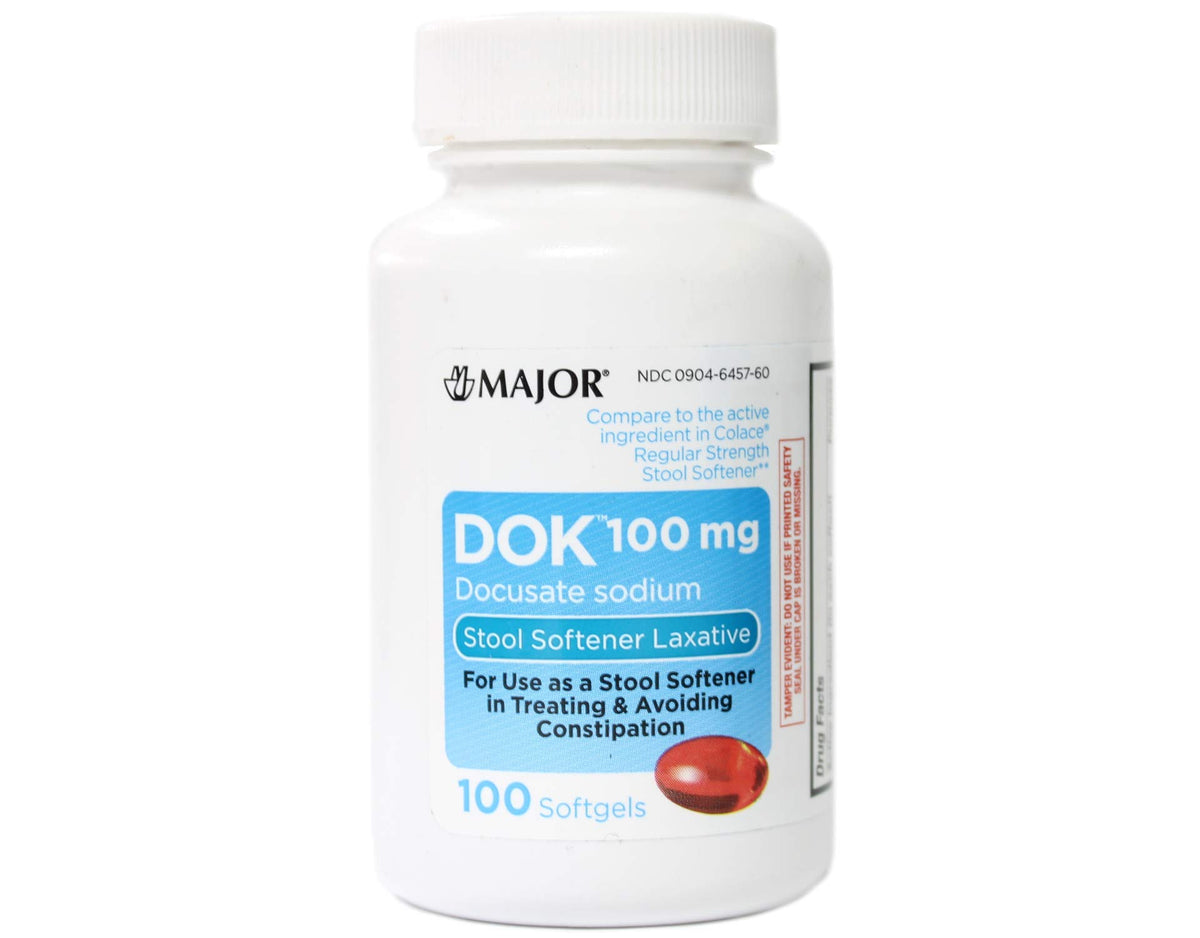 MAJOR DOK: botella de cápsulas suaves de 100 mg para comodidad digestiva diaria.