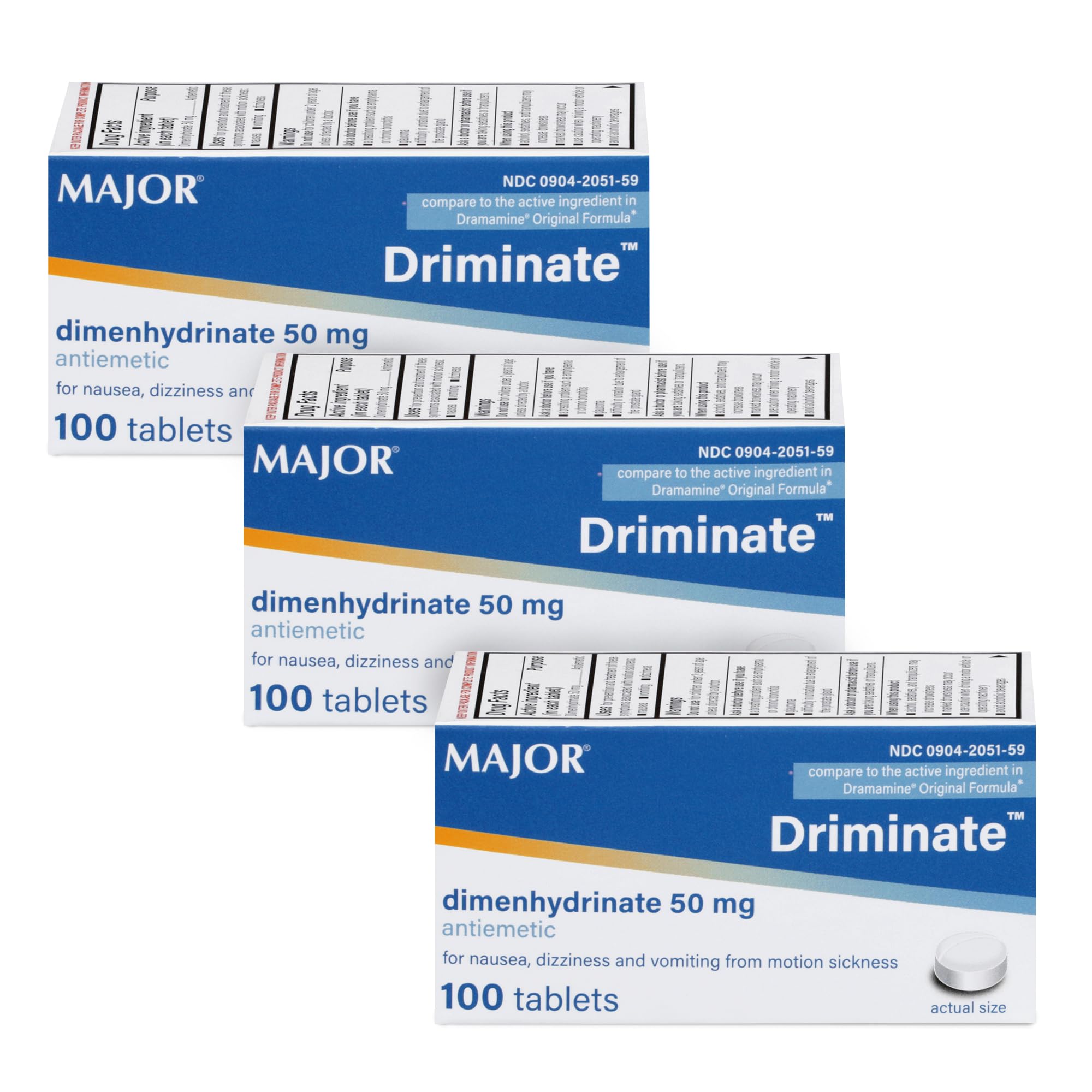 MAJOR Driminate tableta de 50 mg para alivio de mareo durante el viaje