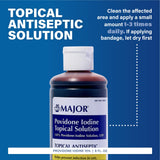Major envase exterior con solución yodo diez por ciento para uso externo.