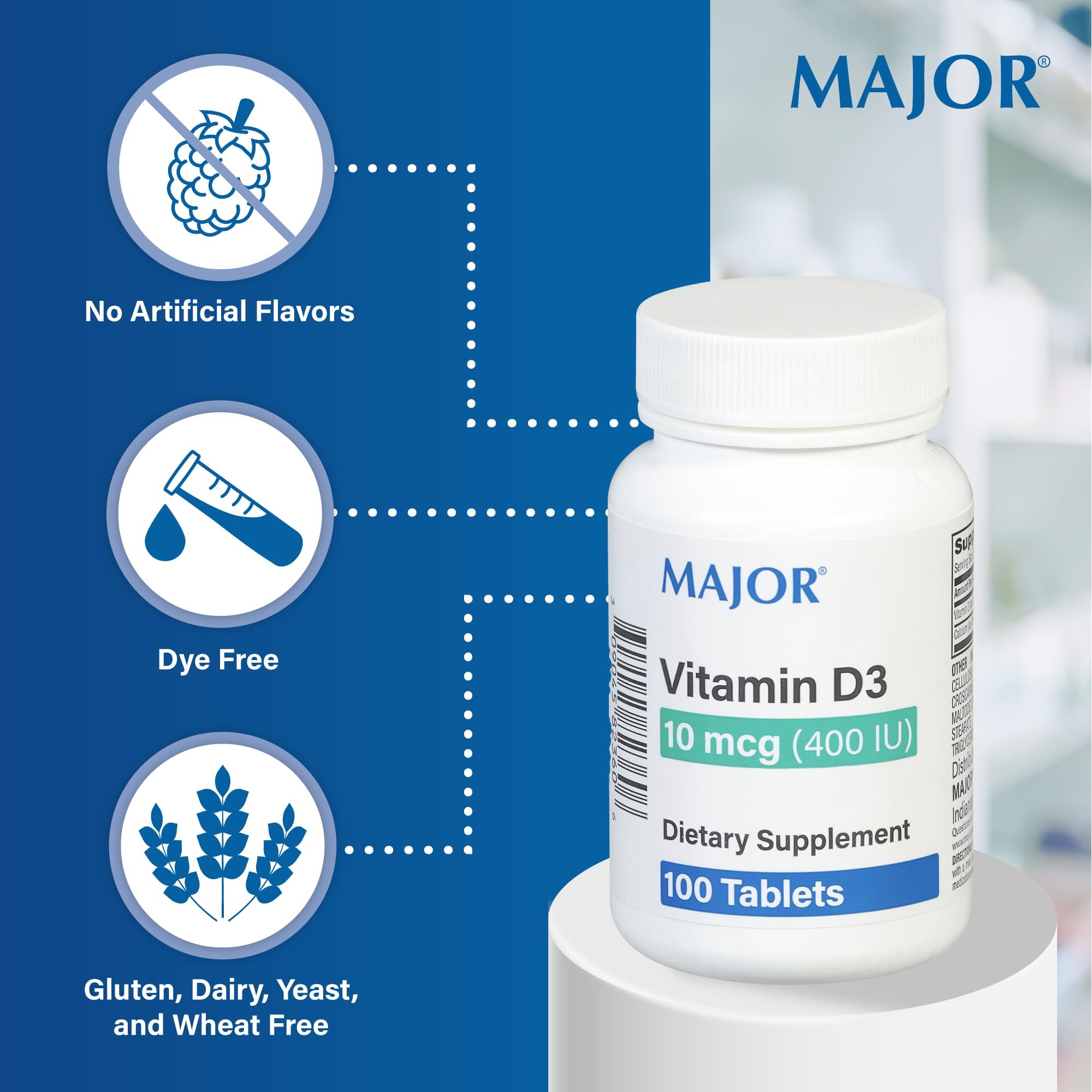Etiqueta MAJOR calcio 25 mg para una dieta equilibrada.