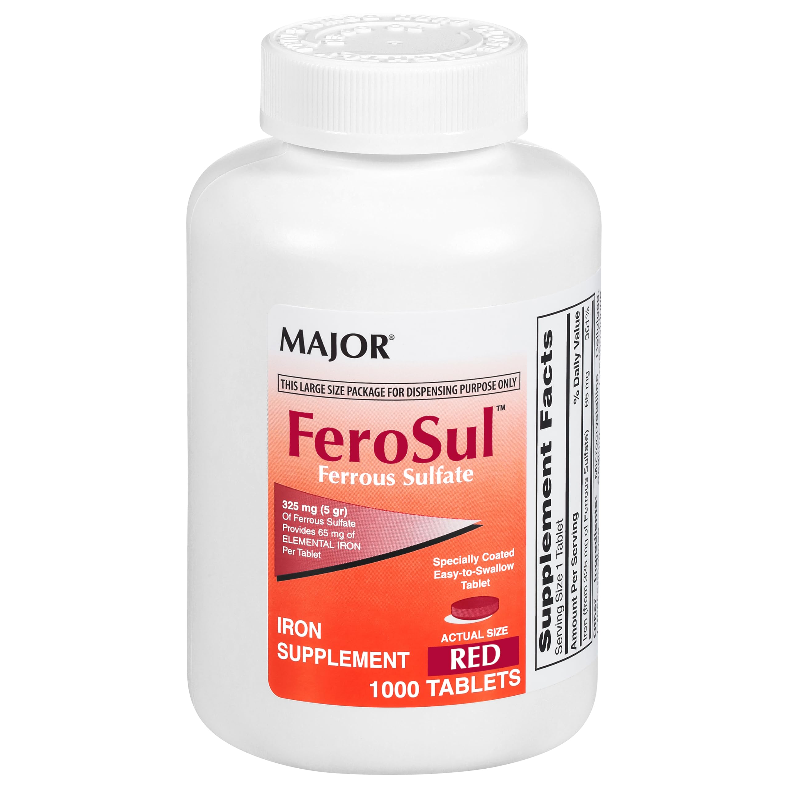 Major FeroSul: botella de 1000 tabletas para apoyo diario de hierro.