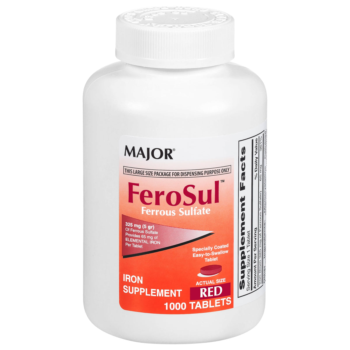 Major FeroSul: botella de 1000 tabletas para apoyo diario de hierro.