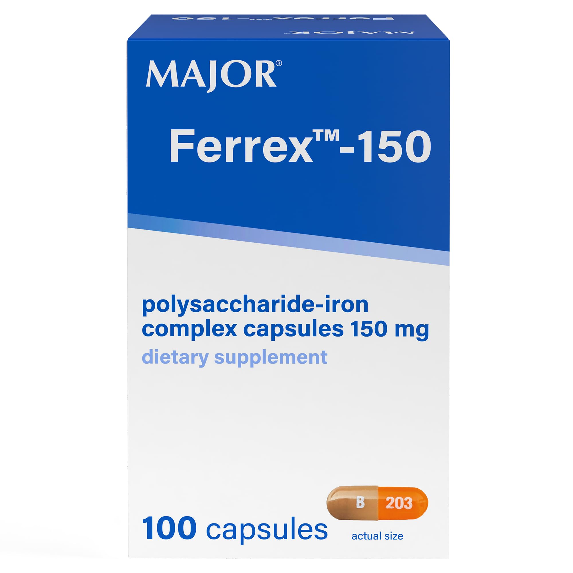 MAJOR Ferrex-150 cápsulas de hierro, apoyo para niveles de energía diarios.