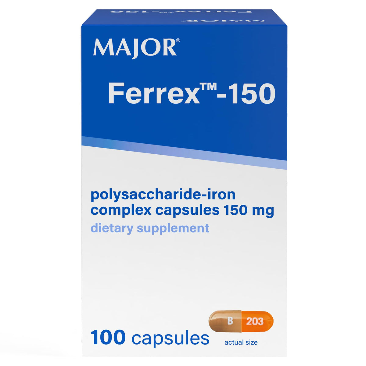 MAJOR Ferrex-150 cápsulas de hierro, apoyo para niveles de energía diarios.
