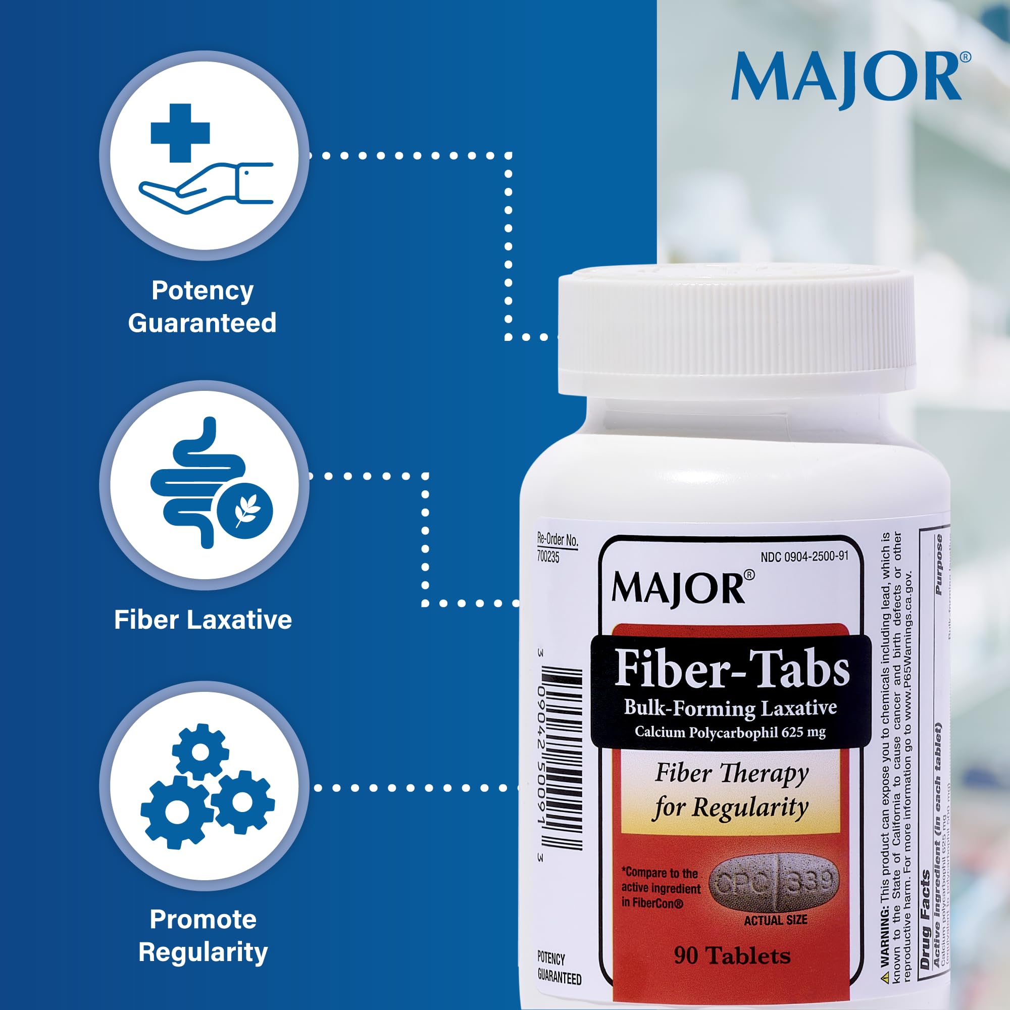 MAJOR Fiber-Tabs entrega tras una comida, textura de tableta visible.