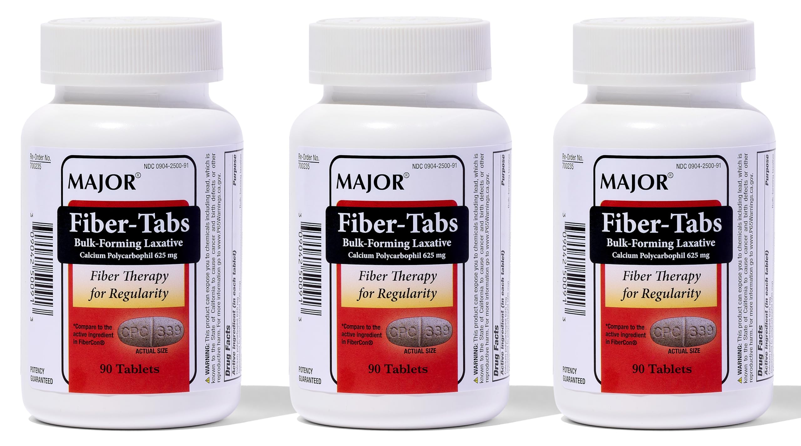 MAJOR Fiber-Tabs frente: tabletas de 625 mg para apoyo de la regularidad.