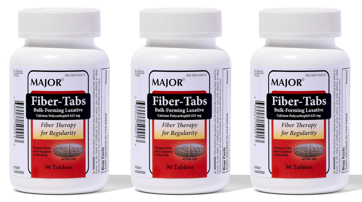 MAJOR Fiber-Tabs frente: tabletas de 625 mg para apoyo de la regularidad.