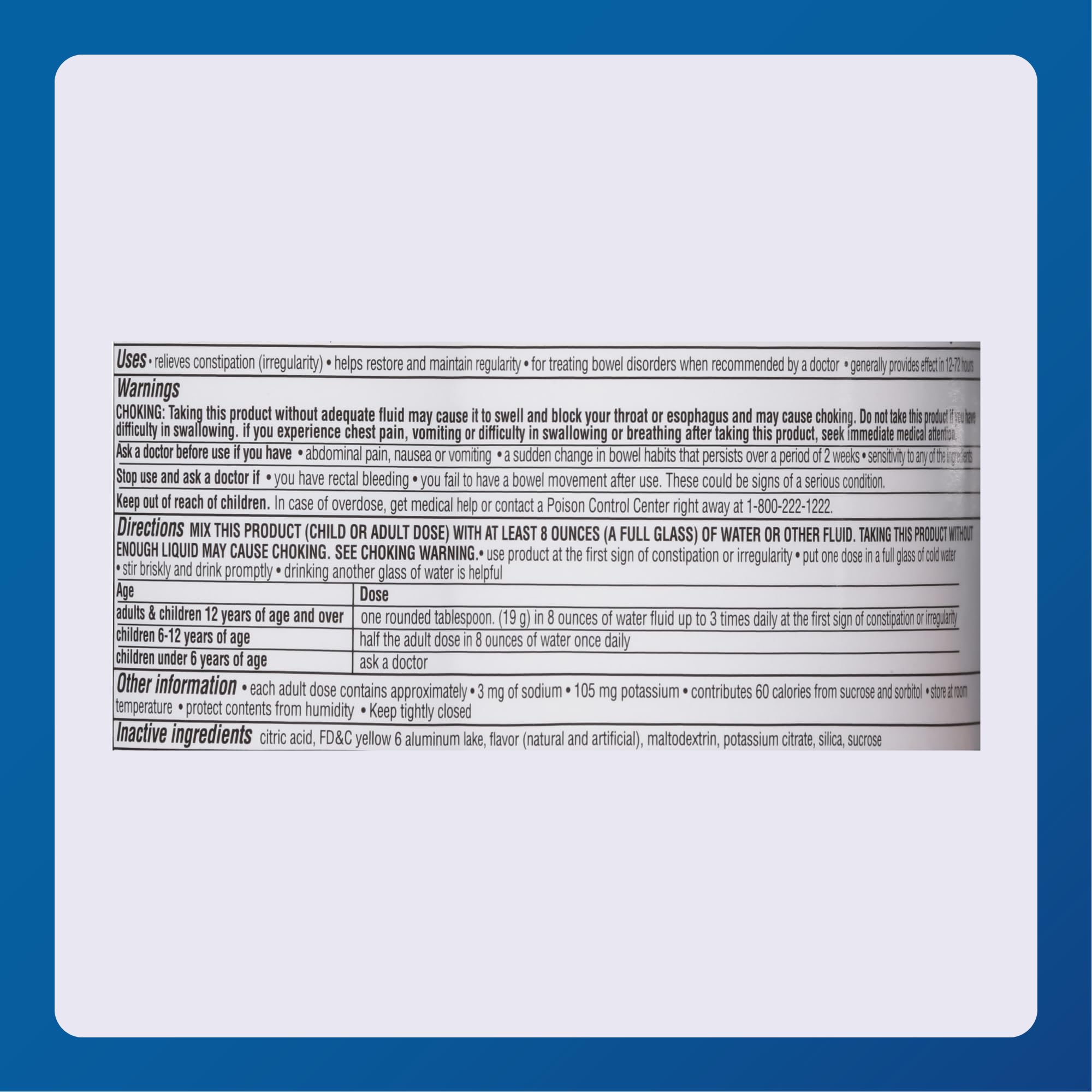 MAJOR Fiber Therapy dosis de 19 g en agua.