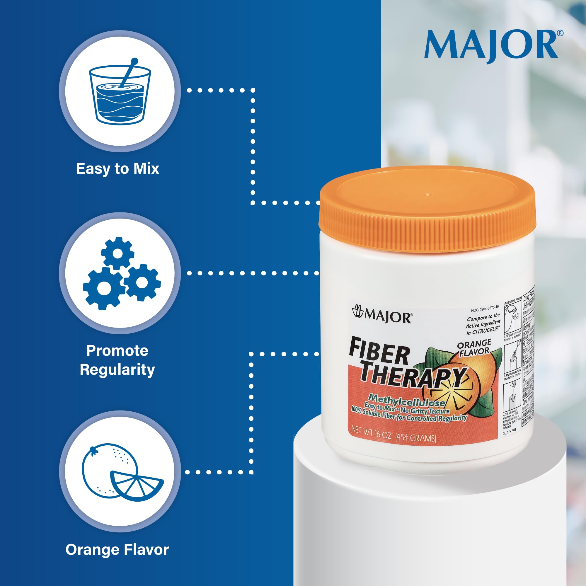 MAJOR Fiber Therapy sabor naranja para una experiencia agradable al beber.