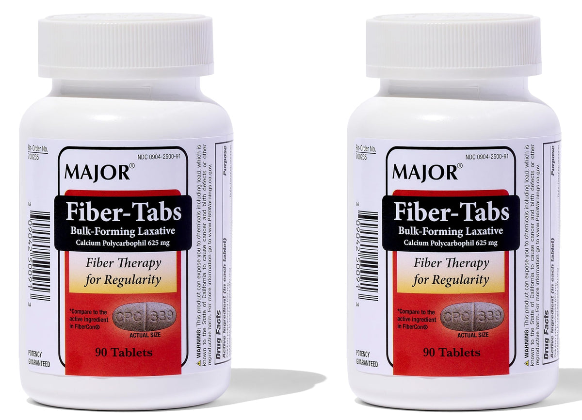 MAJOR Fiber-Tabs frente a la botella, promueve movimientos intestinales regulares.