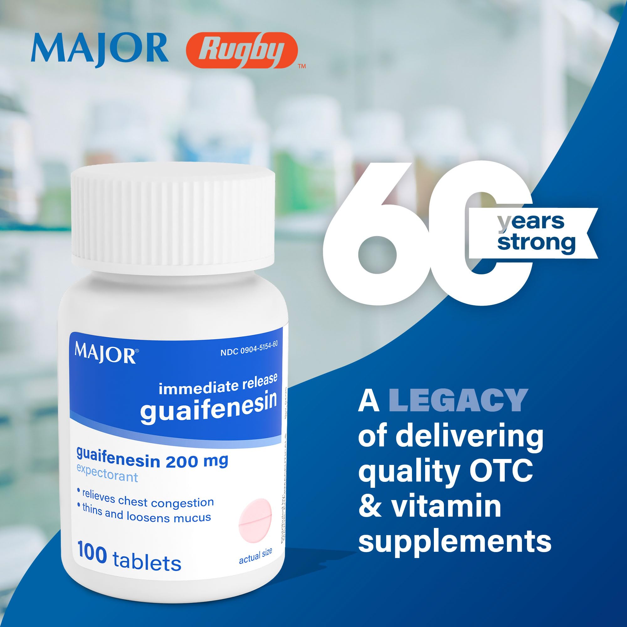 MAJOR Guaifenesin empaque frontal mostrando tabletas de 200 mg