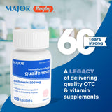 MAJOR Guaifenesin empaque frontal mostrando tabletas de 200 mg