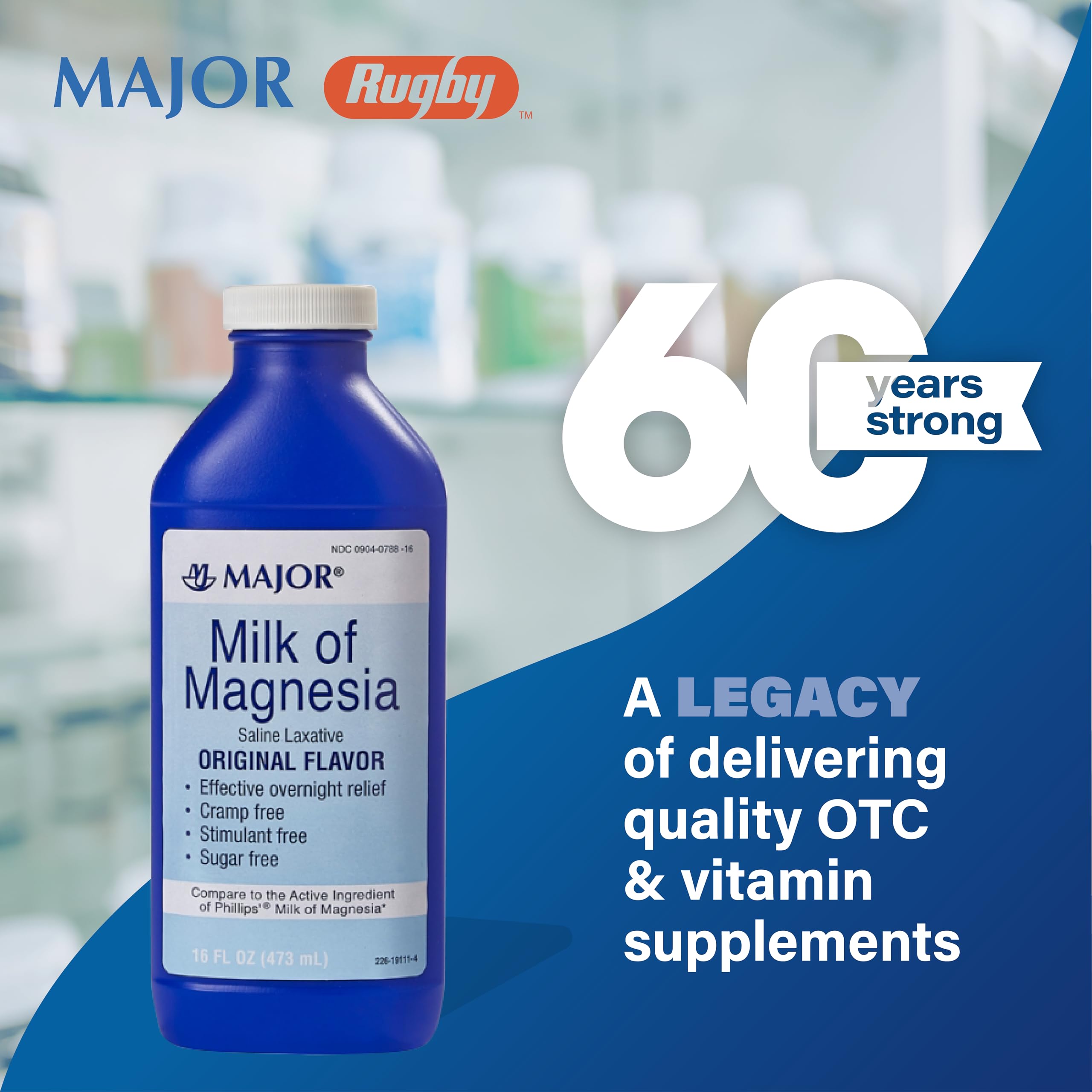 MAJOR Leche de magnesia original, etiqueta visible y foco en seguridad.