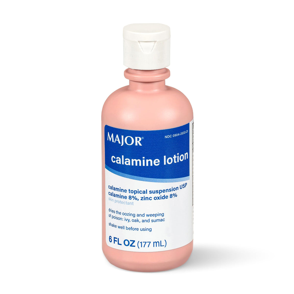 MAJOR loción de calamina, botella de 177 ml, uso externo para protección de la piel.