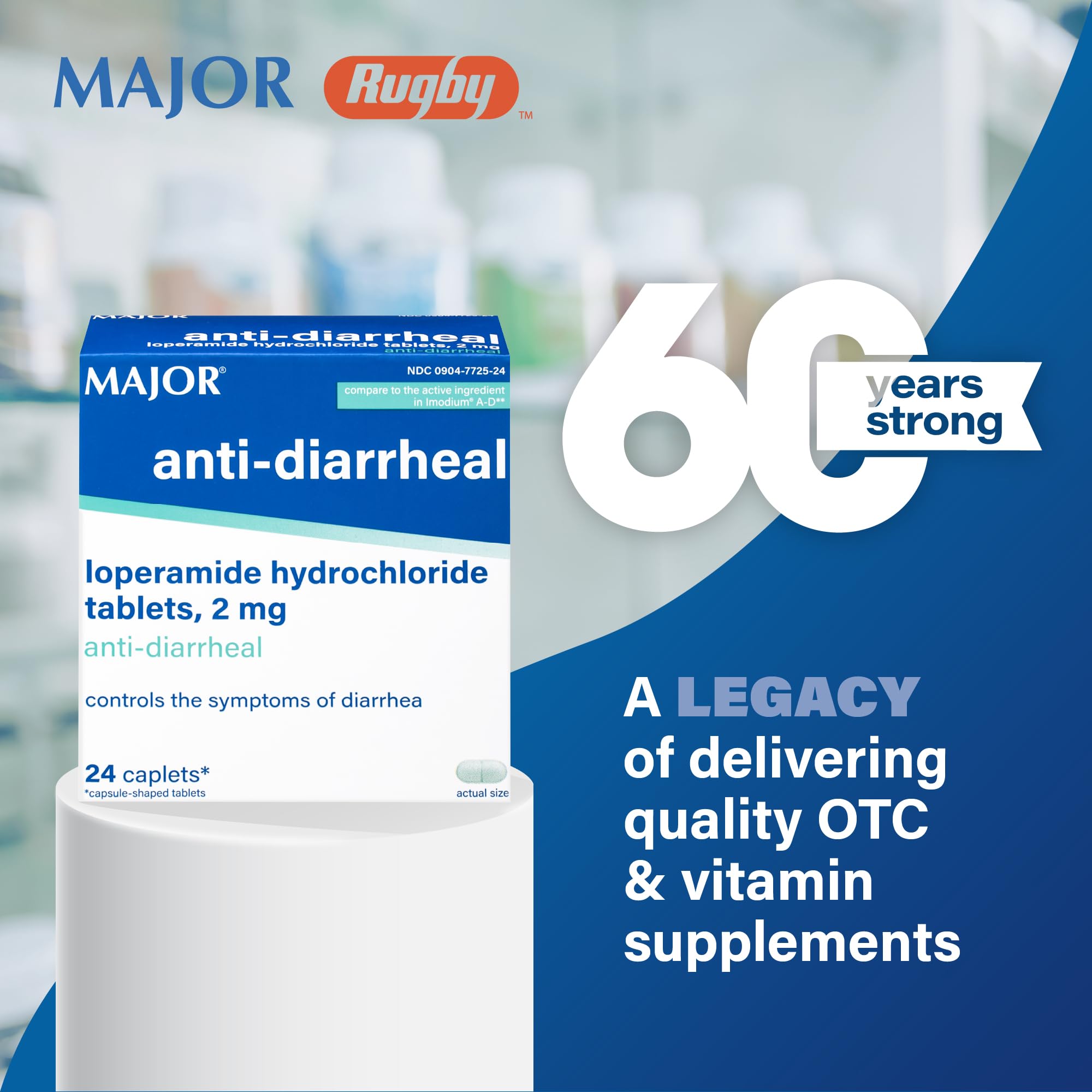 Tabletas MAJOR loperamida 2 mg, aspecto claro y compacto para llevar