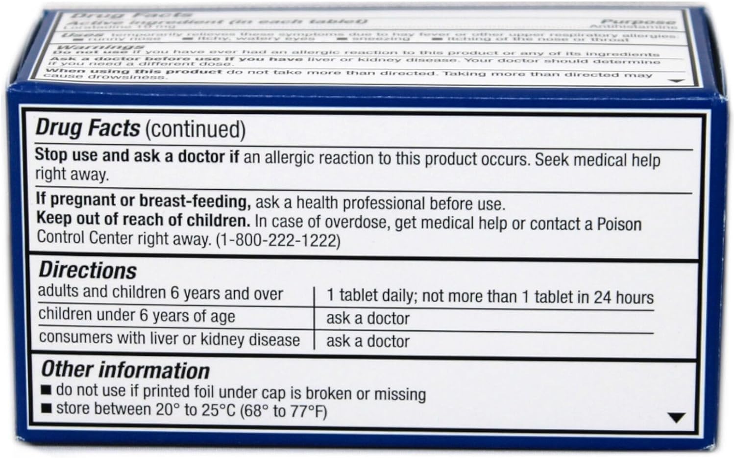 MAJOR Loratadina 10 mg, botella, tamaño práctico para uso diario.