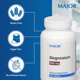 MAJOR Magnesio 500 mg – botella de 100 comprimidos, suplemento dietético práctico.