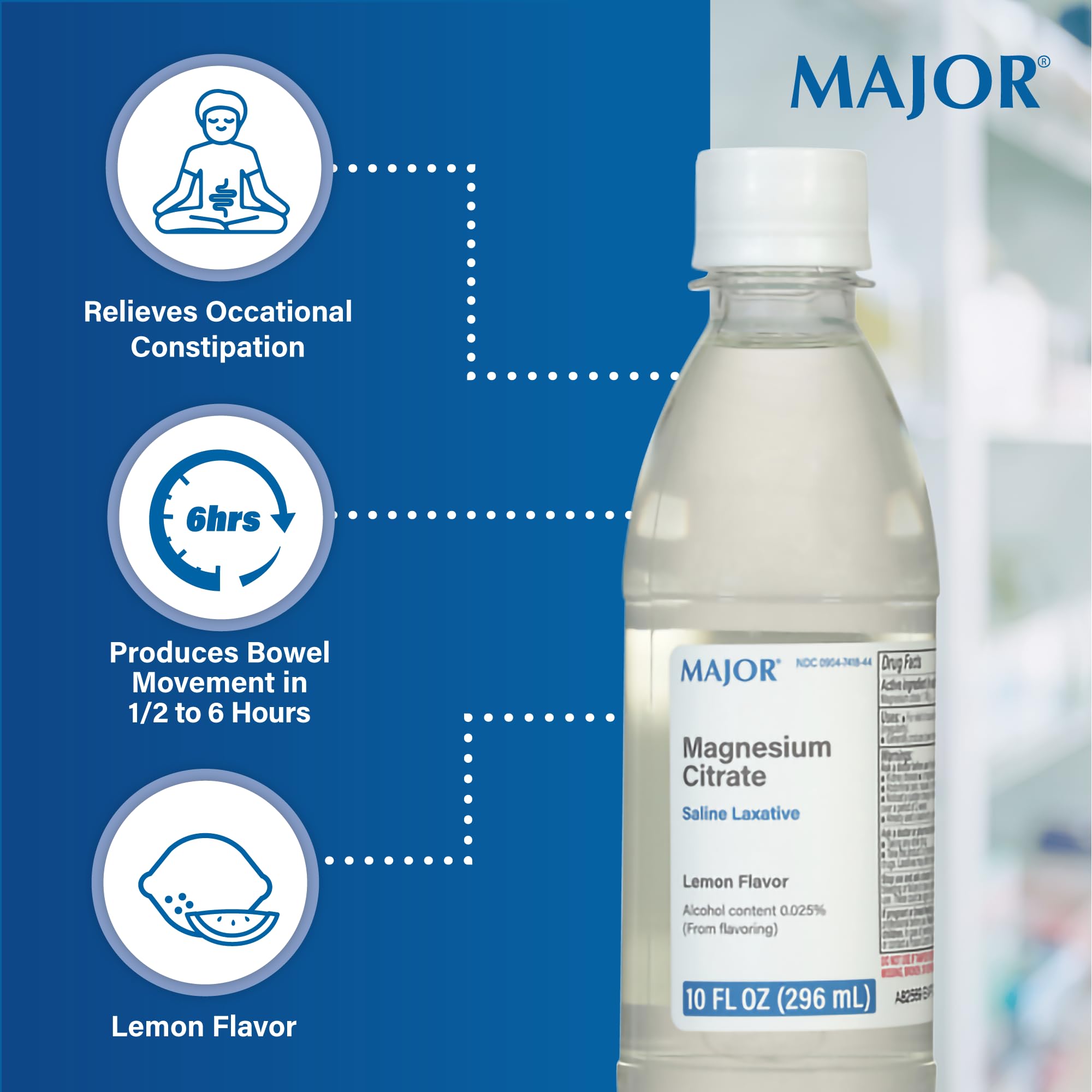 MAJOR Magnesium Citrate Laxante en vaso medidor de 8 oz para dosis precisa.
