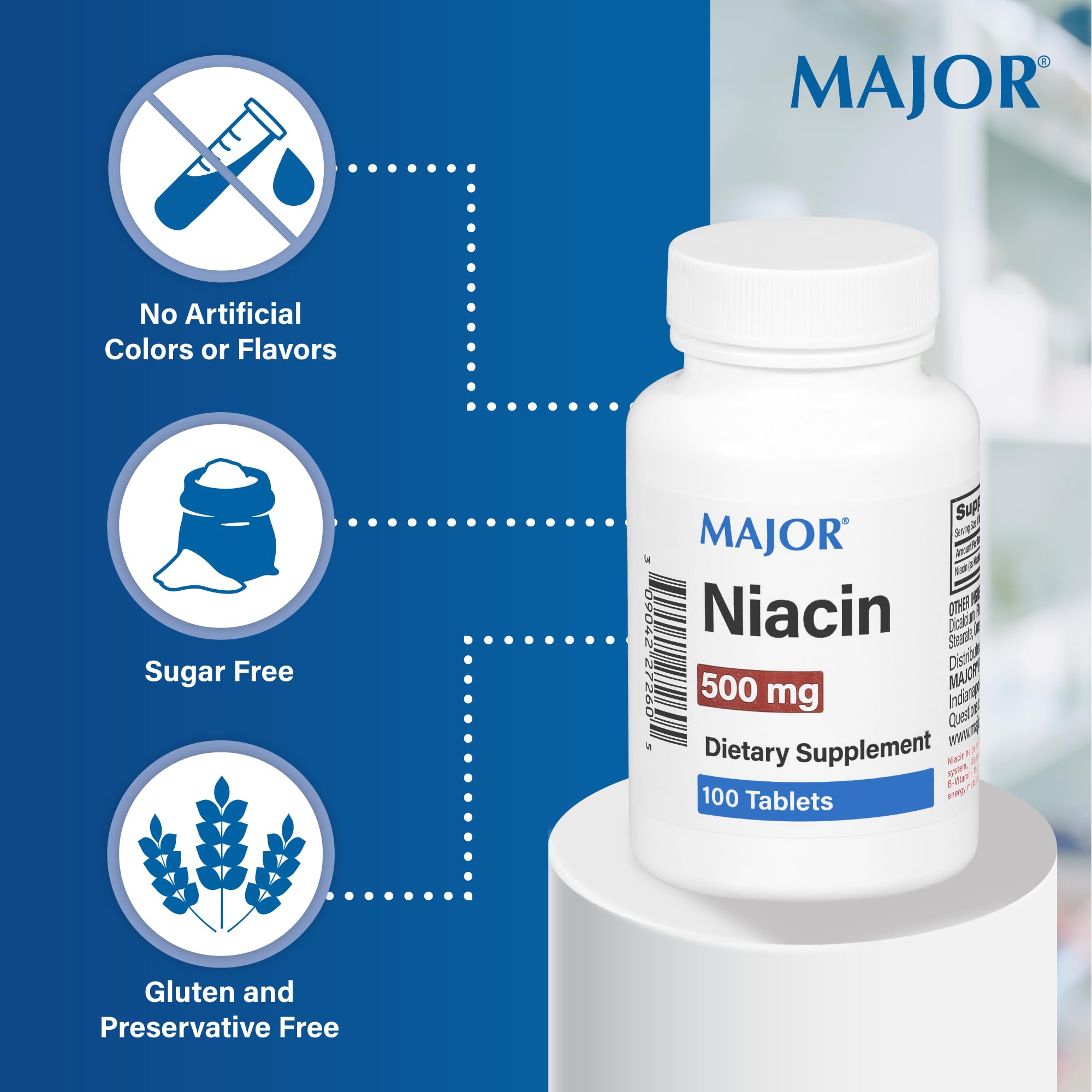 MAJOR Niacin 500 mg: dosis diaria recomendada en el envase