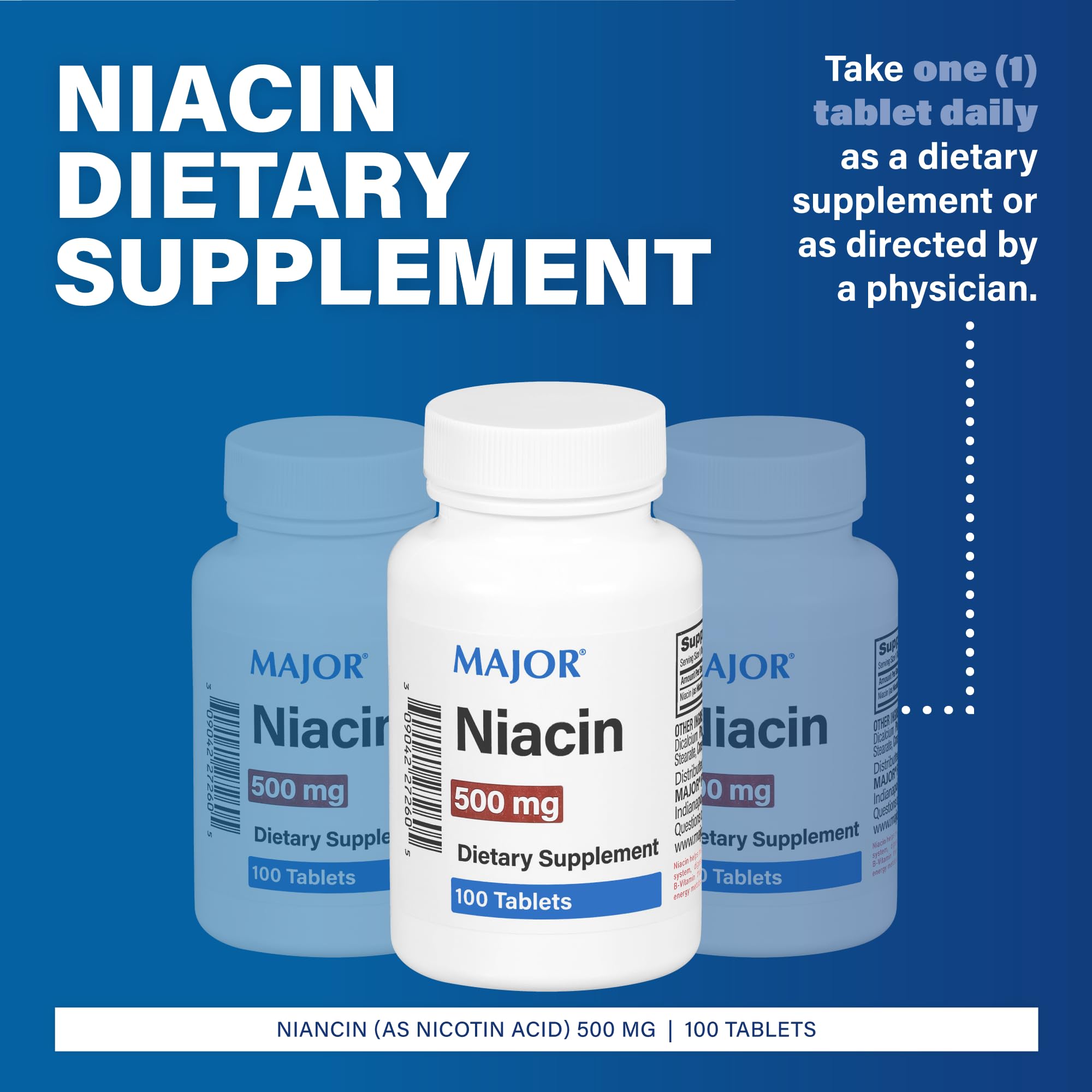 MAJOR Niacin 500 mg: etiqueta que muestra ingredientes clave