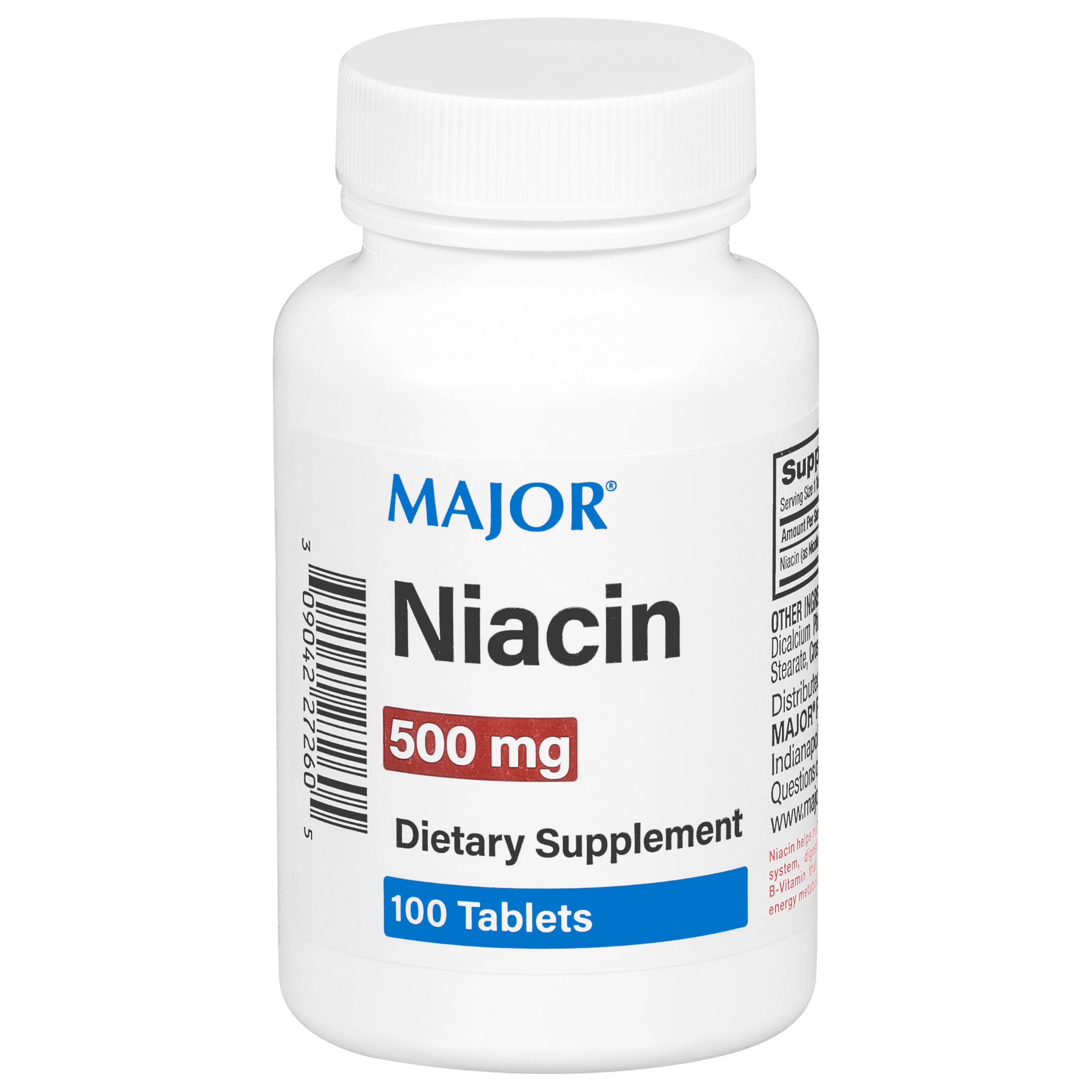 MAJOR Niacin 500 mg: vista frontal de la botella para uso diario