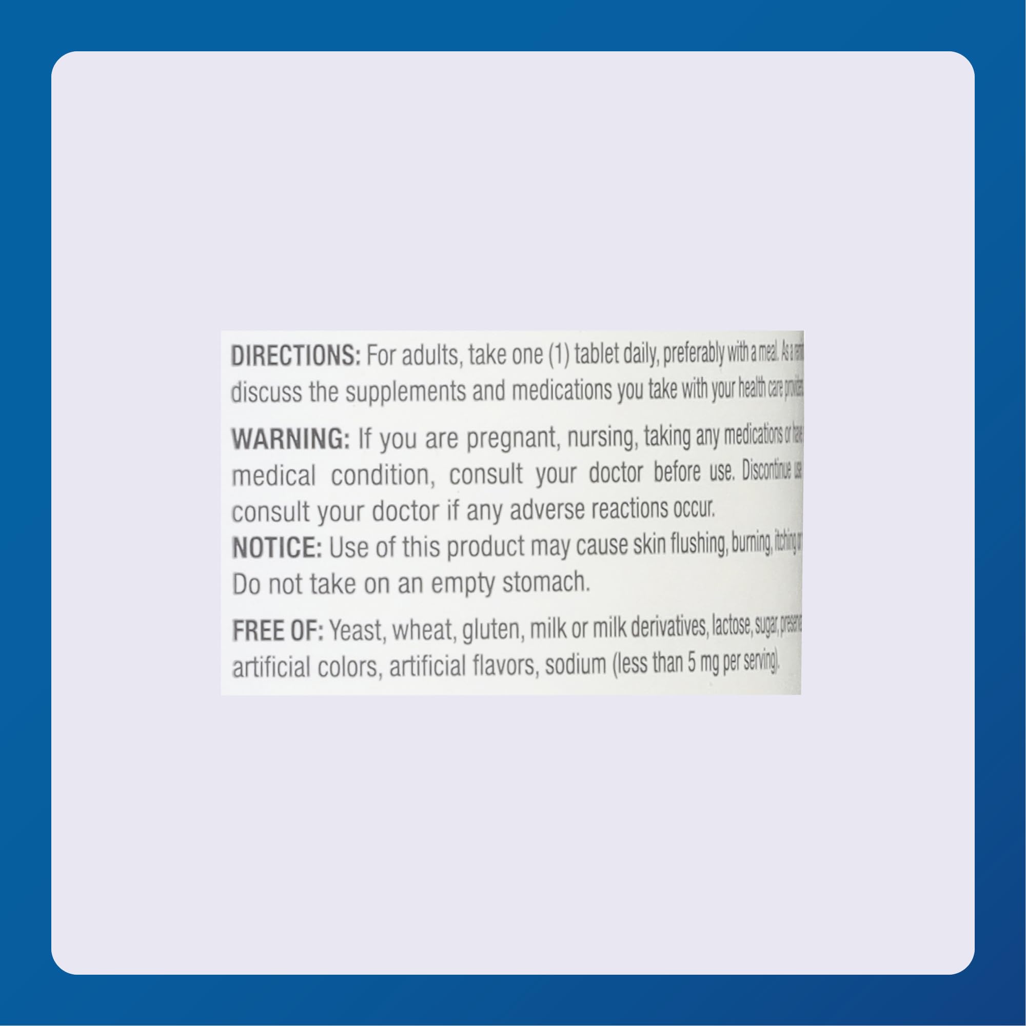 MAJOR Niacin 500 mg: ingredientes clave y beneficio para metabolismo de energía