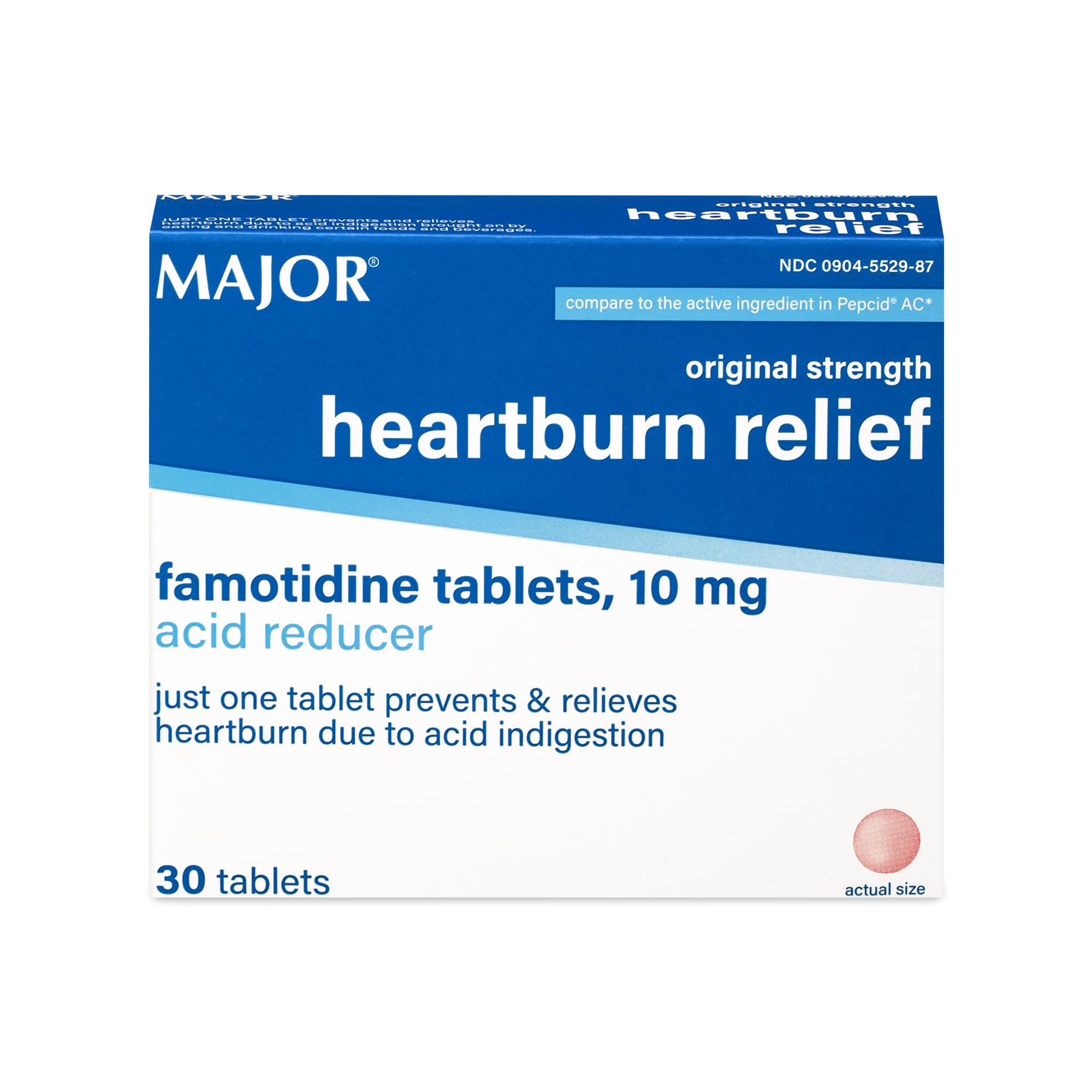 MAJOR: tableta de famotidina para alivio del ardor estomacal.