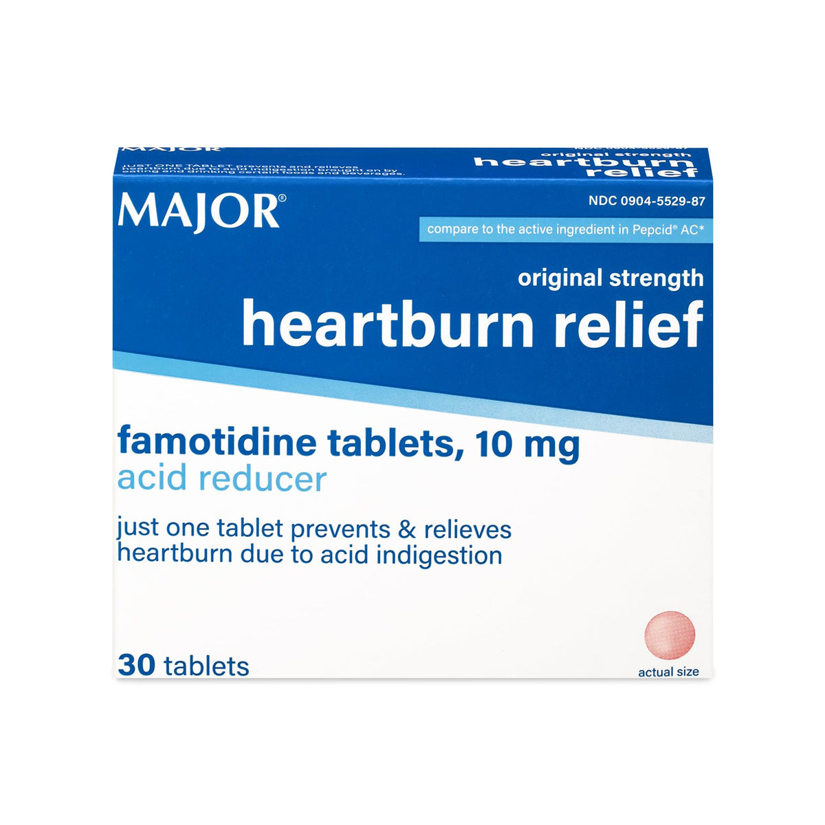 MAJOR: tableta de famotidina para alivio del ardor estomacal.