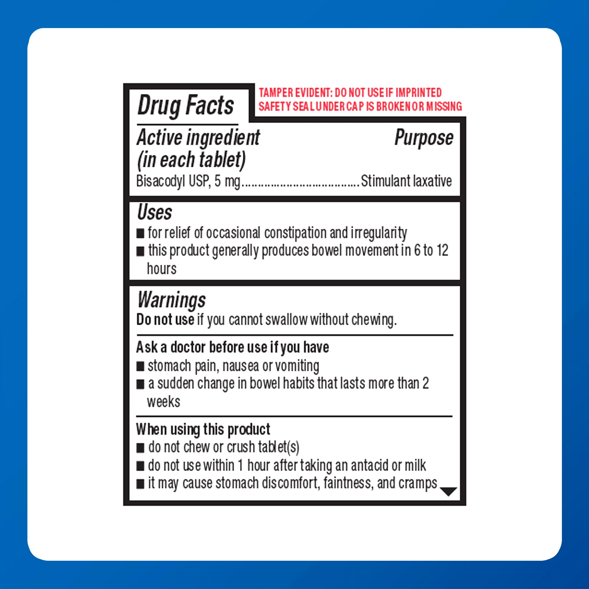 Major Pharmaceuticals Bisacodyl 5 mg, pack conveniente para suministro prolongado