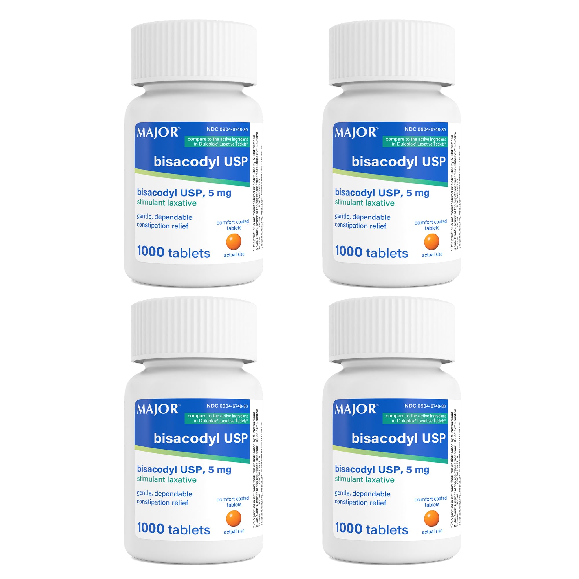 Major Pharmaceuticals Bisacodyl 5 mg, tableta recubierta, apoyo para estreñimiento ocasional