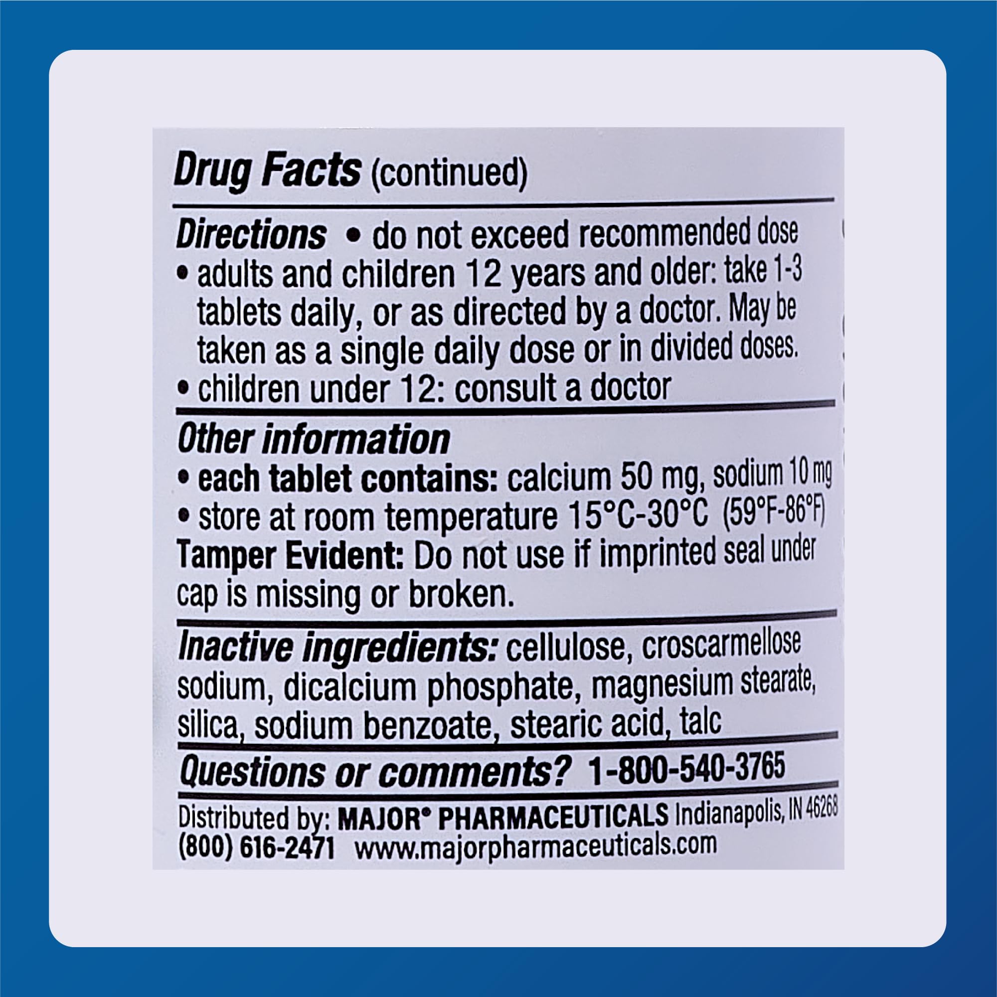 Major Pharmaceuticals dosis diaria recomendada para mayores de 12 años