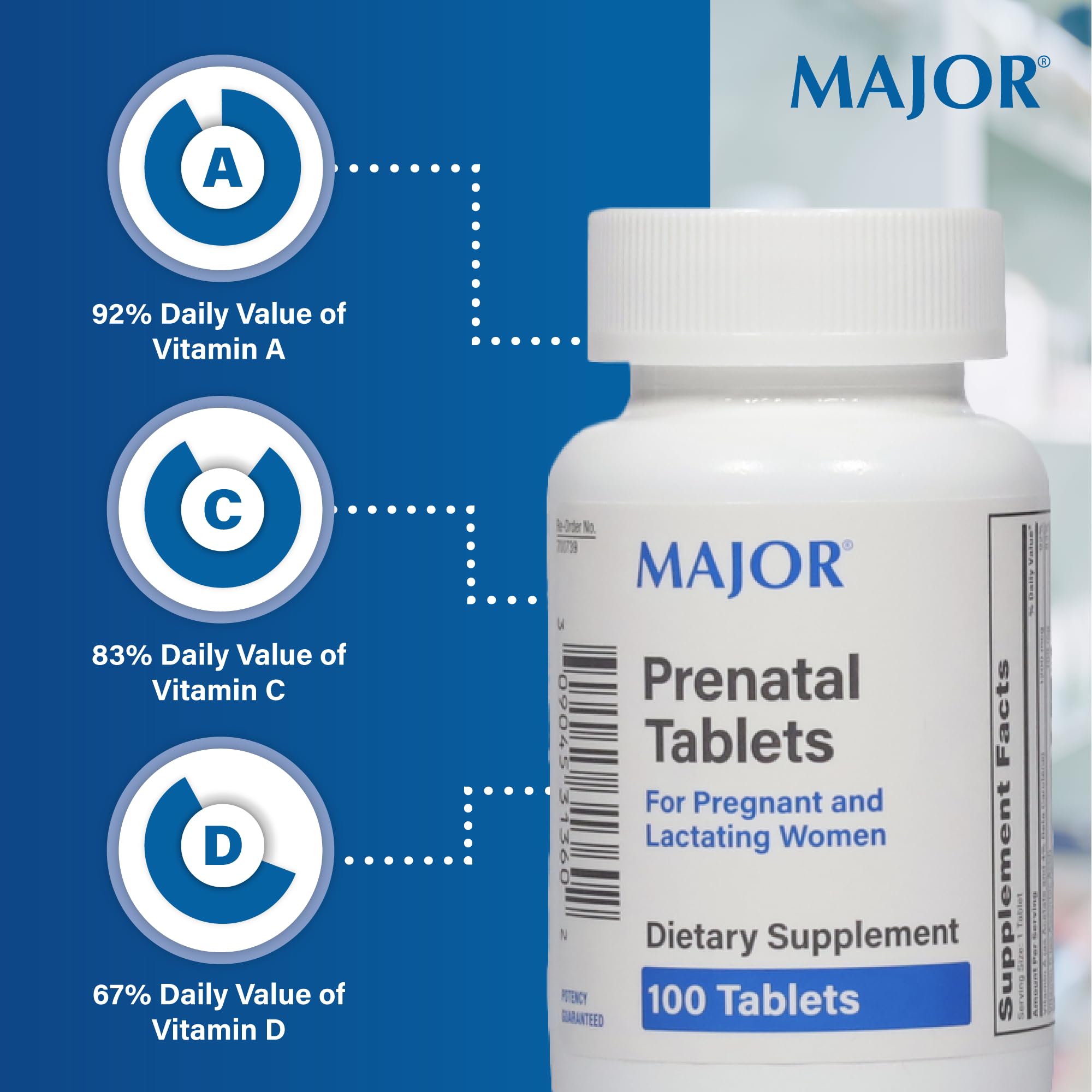 MAJOR tabletas prenatales, dosis diaria sencilla para rutinas.