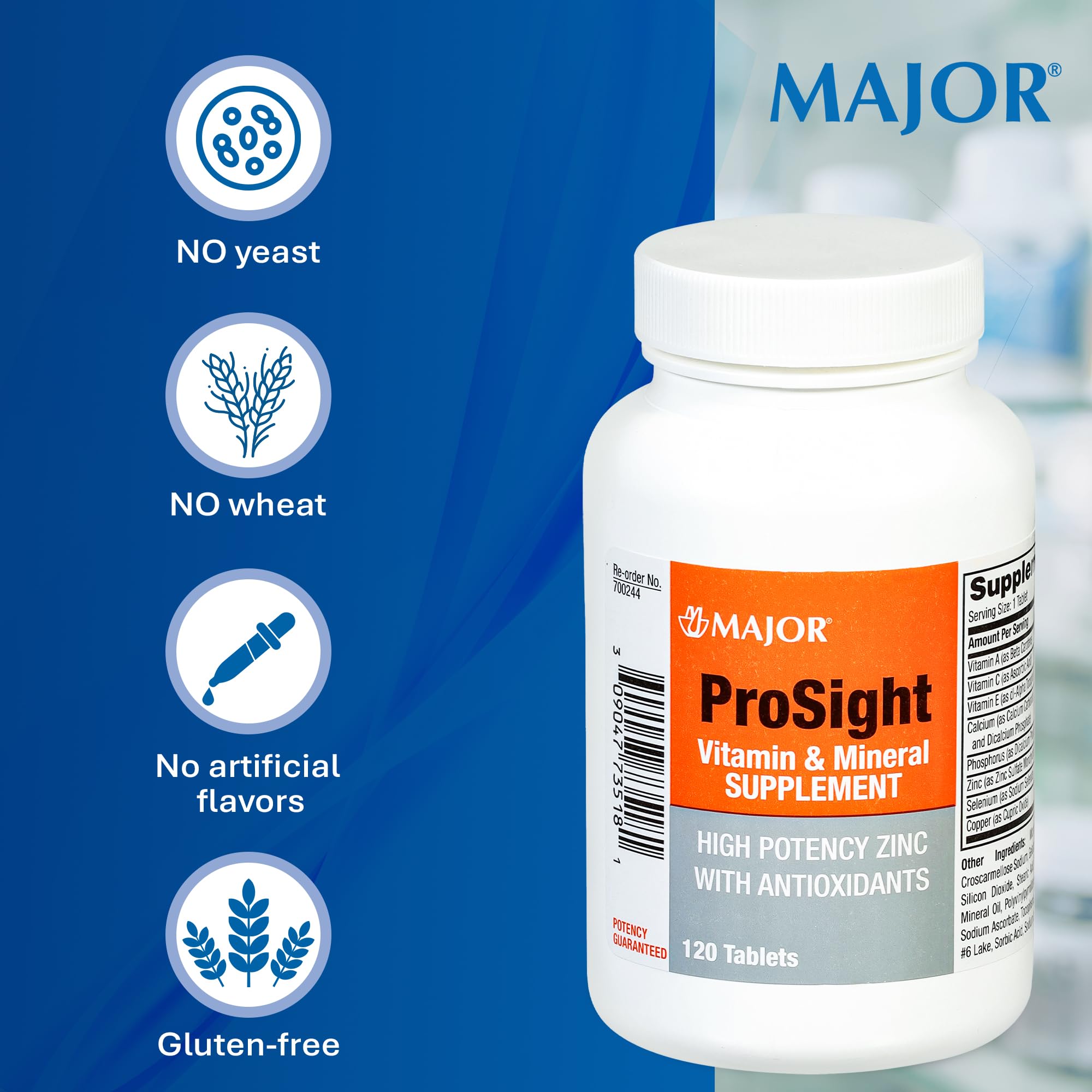 MAJOR ProSight: tabletas mostradas en un vaso para consumo diario durante la comida.