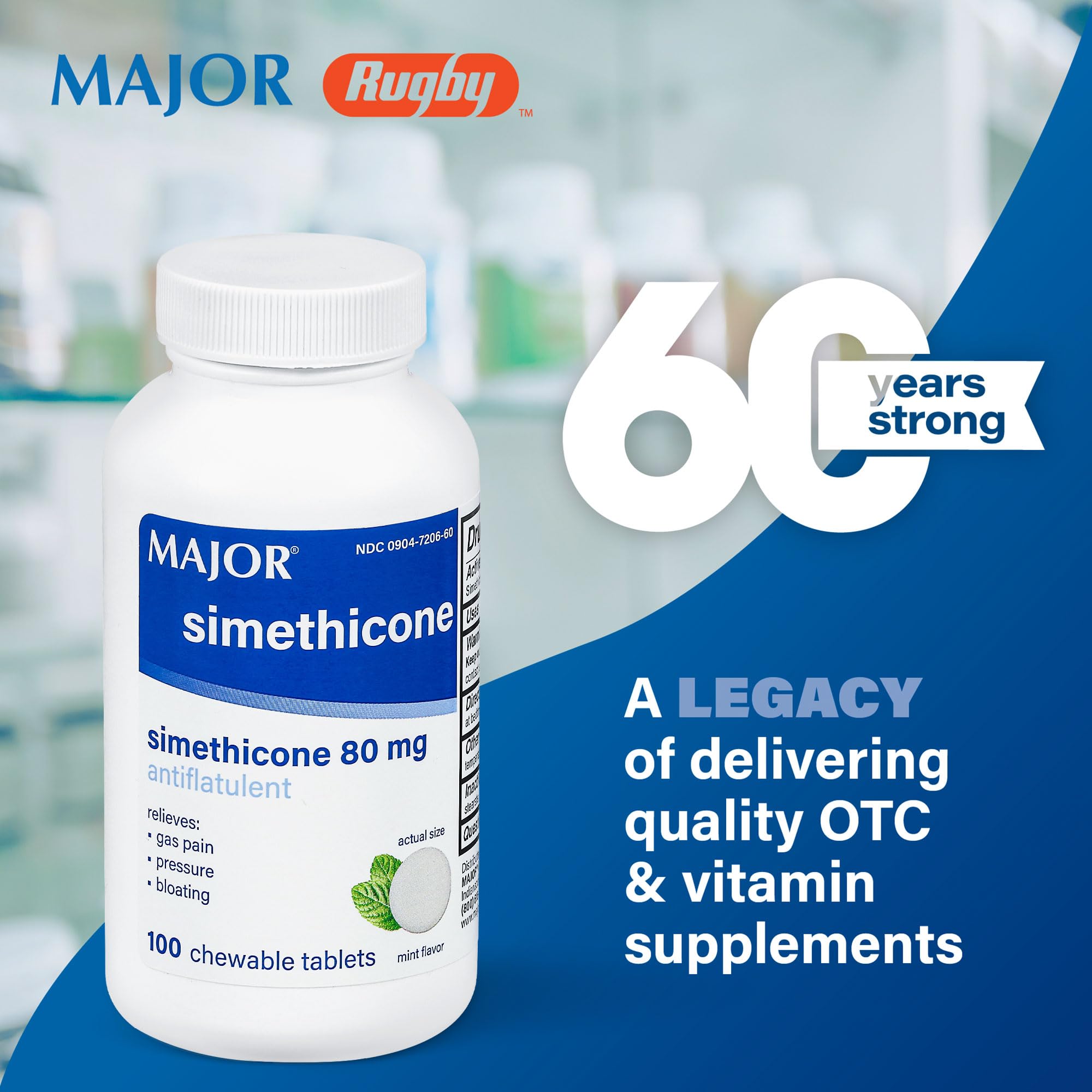 MAJOR Simeticona tabletas masticables de 80 mg para alivio de gases.